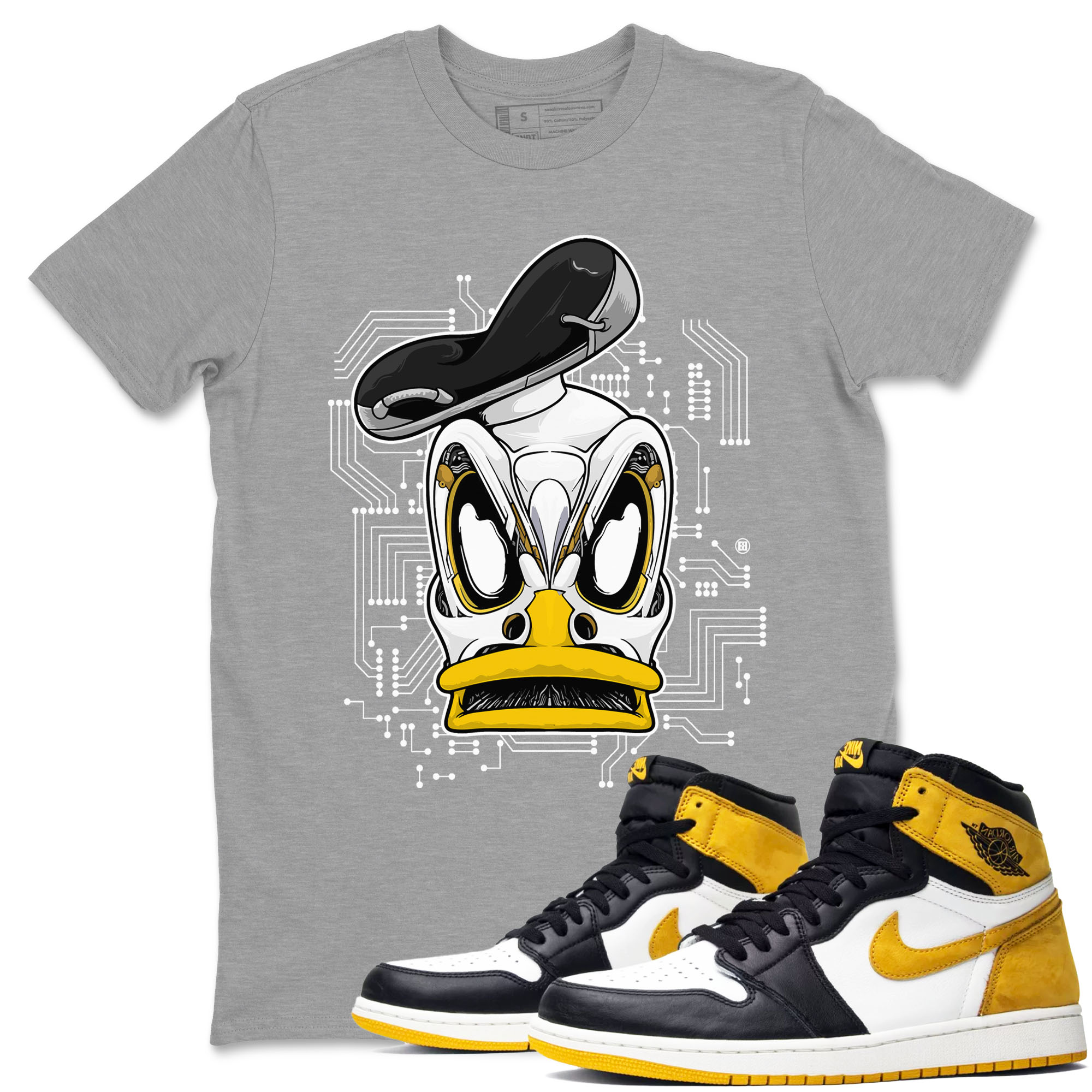 1s Yellow Ochre shirt to match jordans Cyber Duck sneaker tees Air Jordan 1 High OG Yellow Ochre Drip Gear Zone unisex cotton Heather Grey 1 crew neck shirt