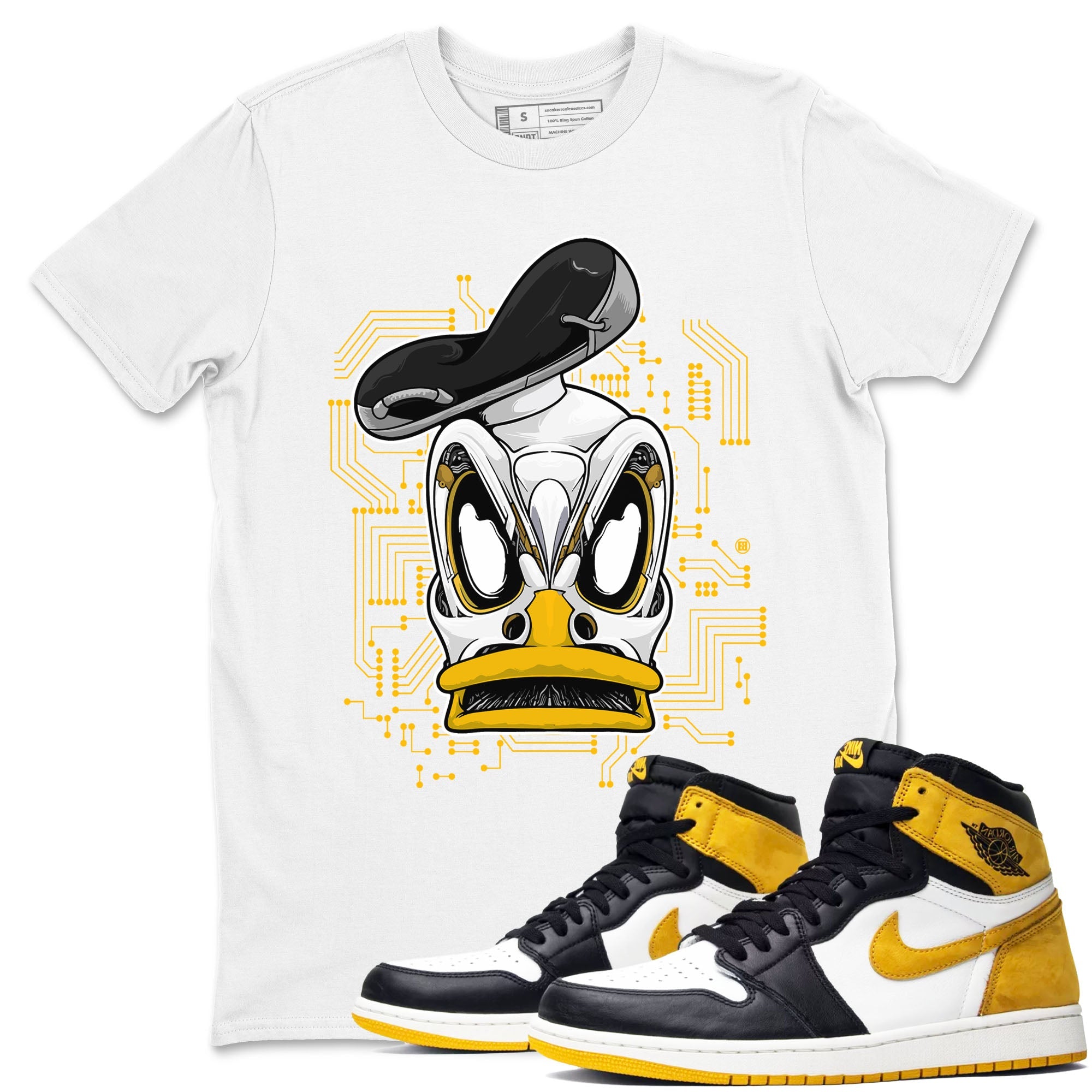1s Yellow Ochre shirt to match jordans Cyber Duck sneaker tees Air Jordan 1 High OG Yellow Ochre Drip Gear Zone unisex cotton White 1 crew neck shirt