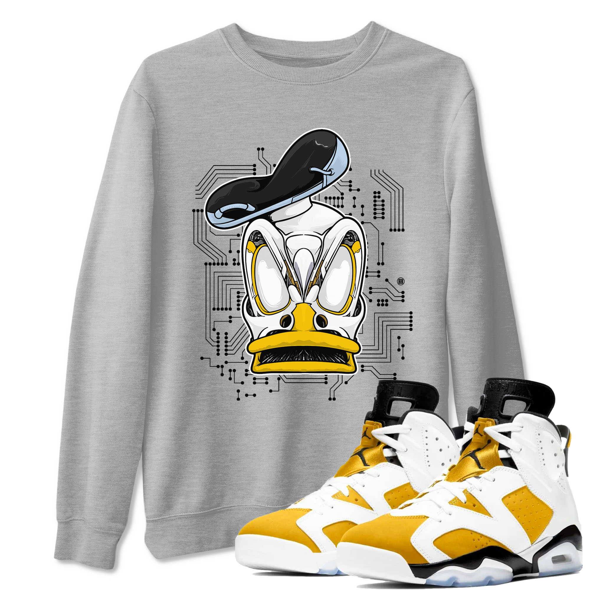 AJ6 Yellow Ochre shirt to match jordans Cyber Duck sneaker tees Air Jordan 6 Yellow Ochre Drip Gear Zone unisex cotton Heather Grey 1 crew neck shirt