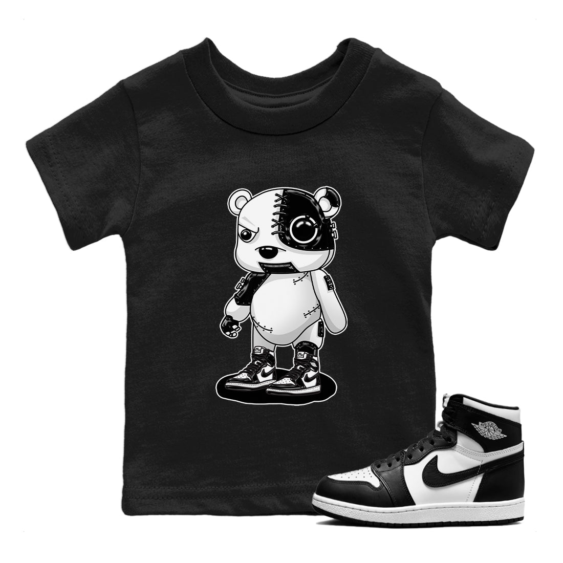 Air Jordan 1 Black White Shirt To Match Jordans Cyborg Bear Sneaker Tees Air Jordan 1 Black White Drip Gear Zone Sneaker Matching Clothing Kids Shirts