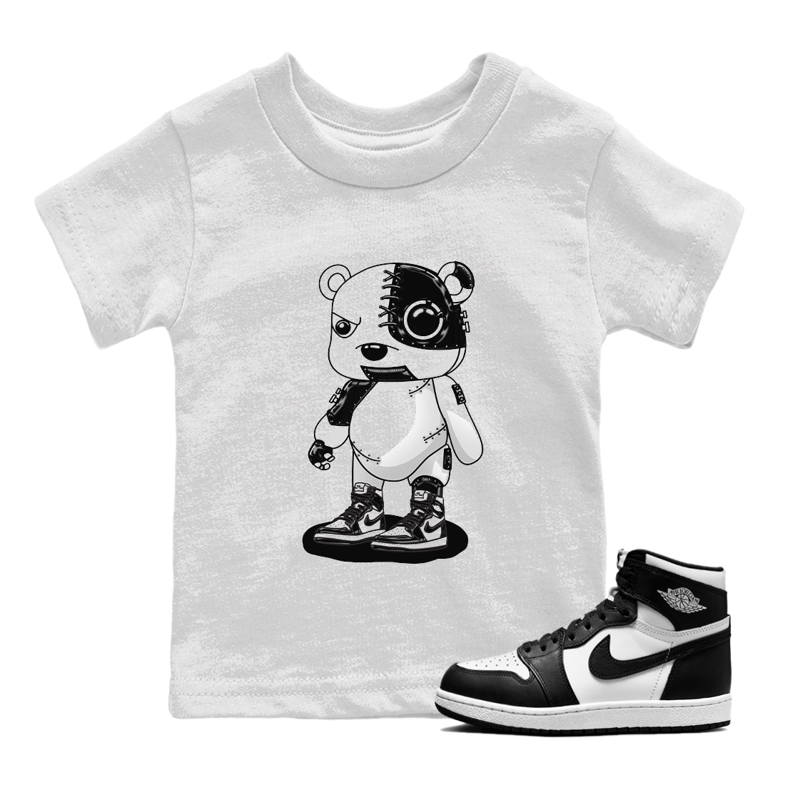 Air Jordan 1 Black White Shirt To Match Jordans Cyborg Bear Sneaker Tees Air Jordan 1 Black White Drip Gear Zone Sneaker Matching Clothing Kids Shirts