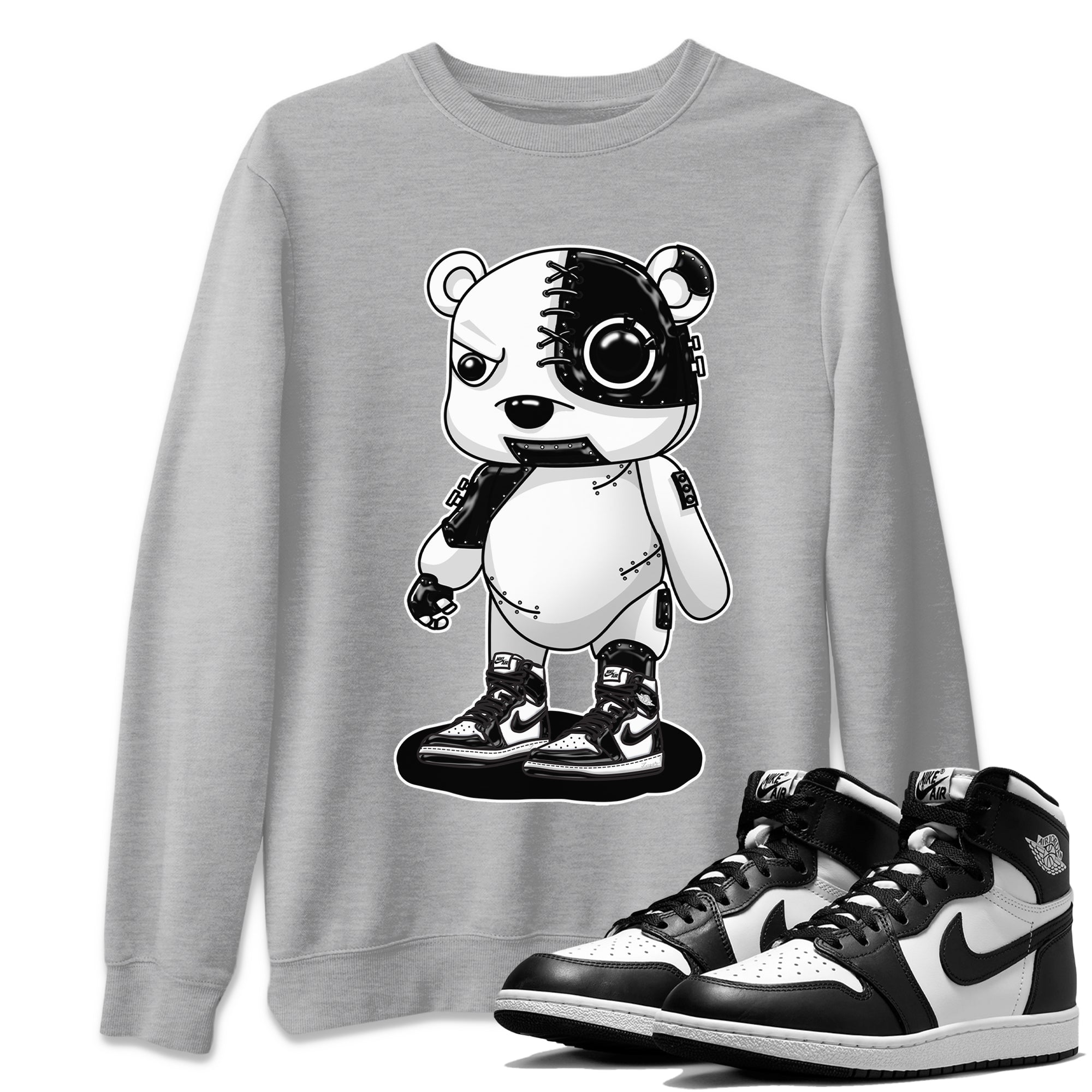 Air Jordan 1 Black White Shirt To Match Jordans Cyborg Bear Sneaker Tees Air Jordan 1 Black White Drip Gear Zone Sneaker Matching Clothing Unisex Shirts