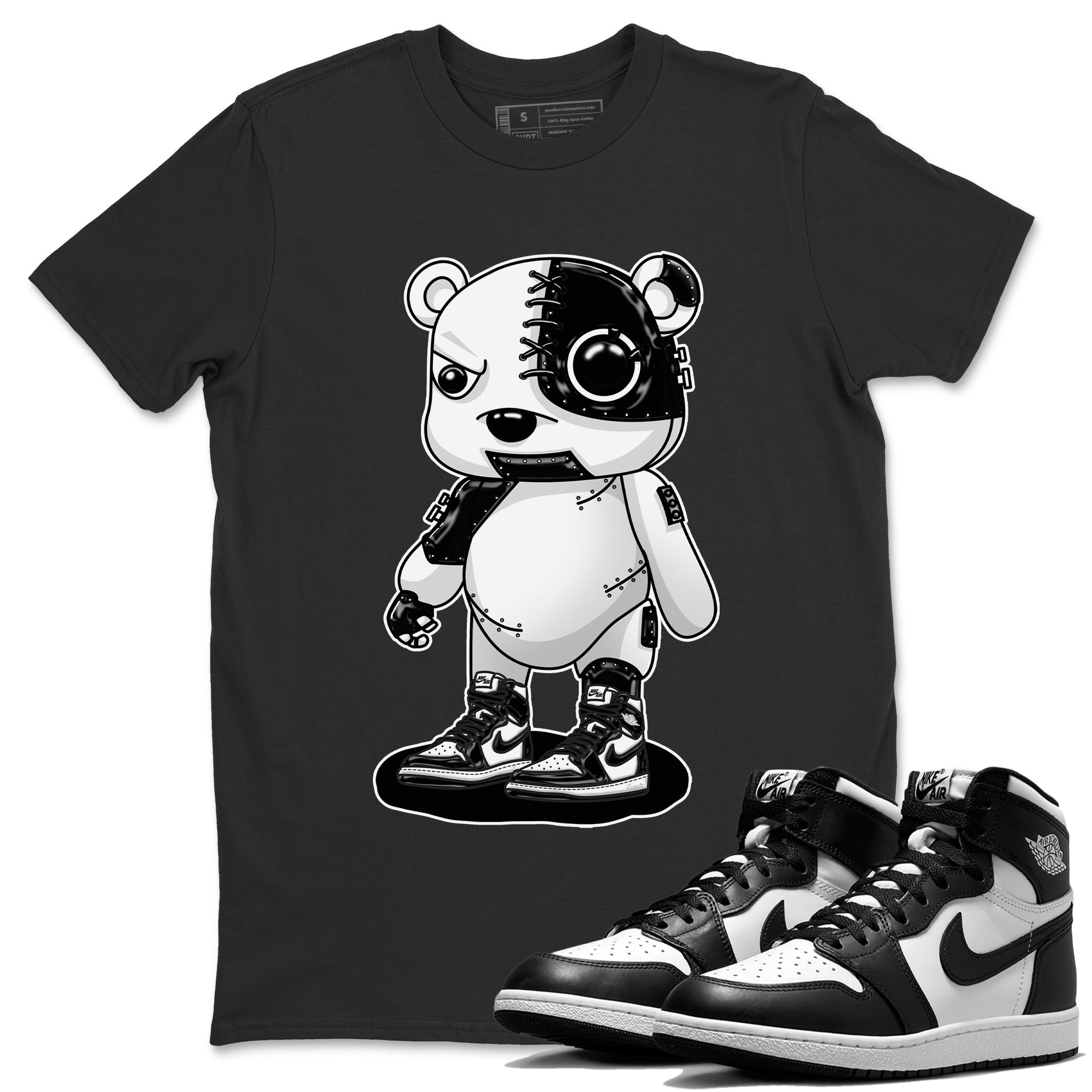 Air Jordan 1 Black White Shirt To Match Jordans Cyborg Bear Sneaker Tees Air Jordan 1 Black White Drip Gear Zone Sneaker Matching Clothing Unisex Shirts