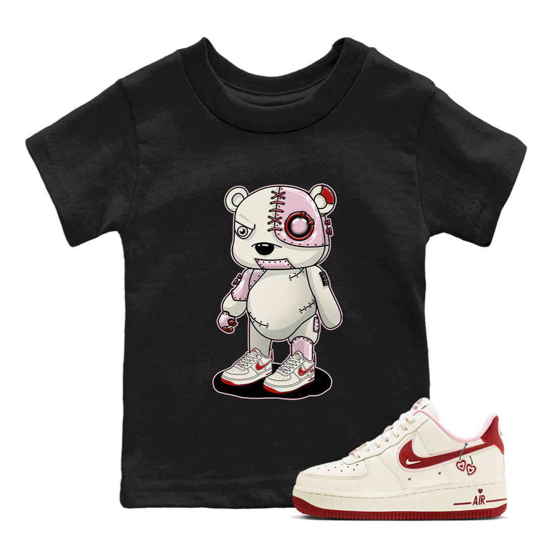 Air Force 1 Valentines Day Sneaker Match Tees Cyborg Bear Sneaker Tees Air Force 1 Valentines Day Jordan to match sneaker T-Shirt Kids Shirts