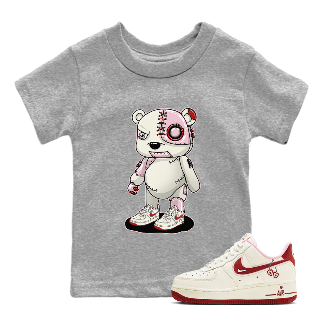 Air Force 1 Valentines Day Sneaker Match Tees Cyborg Bear Sneaker Tees Air Force 1 Valentines Day Jordan to match sneaker T-Shirt Kids Shirts