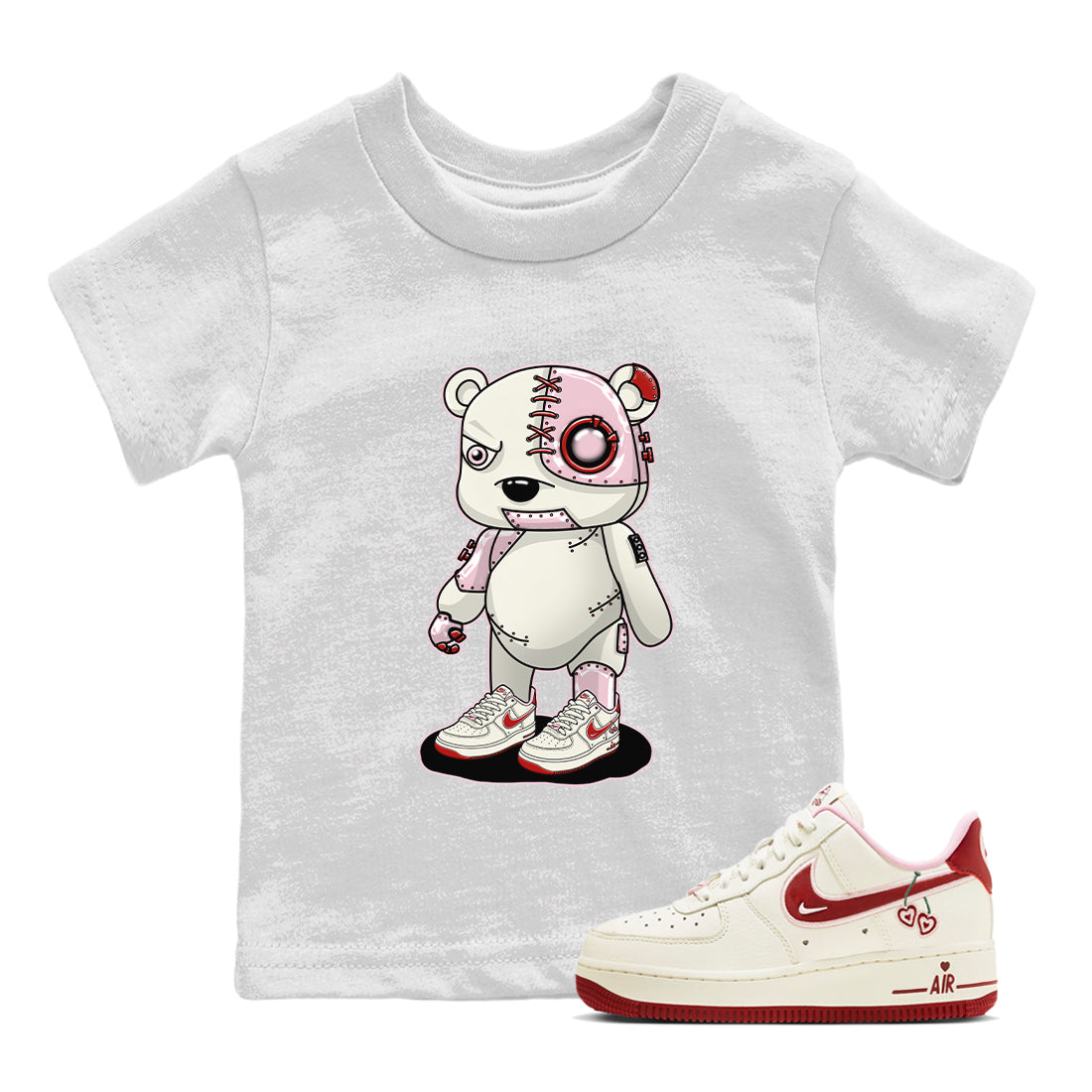 Air Force 1 Valentines Day Sneaker Match Tees Cyborg Bear Sneaker Tees Air Force 1 Valentines Day Jordan to match sneaker T-Shirt Kids Shirts