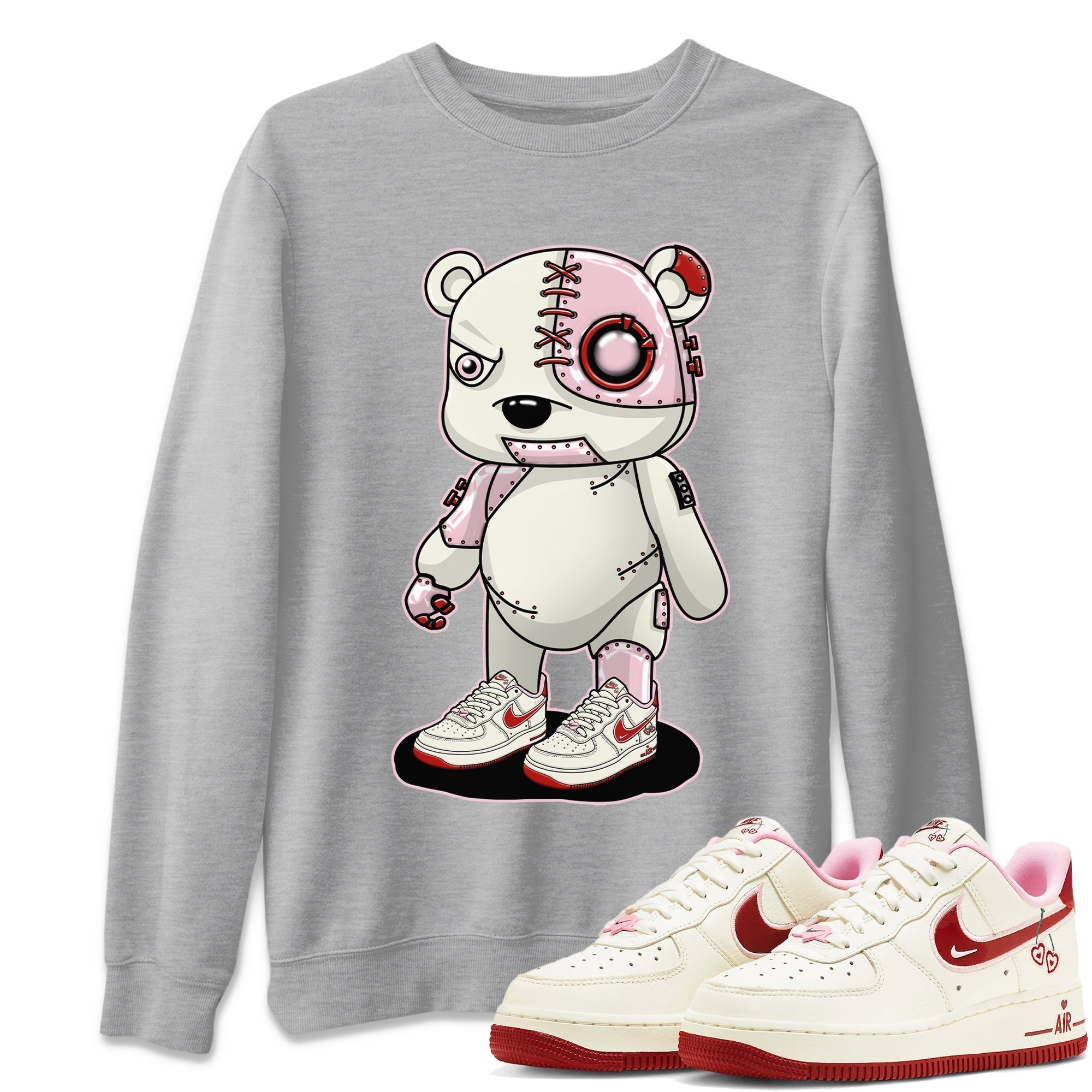 Air Force 1 Valentines Day Sneaker Match Tees Cyborg Bear Sneaker Tees Air Force 1 Valentines Day Jordan to match sneaker T-Shirt Crew Neck Shirts