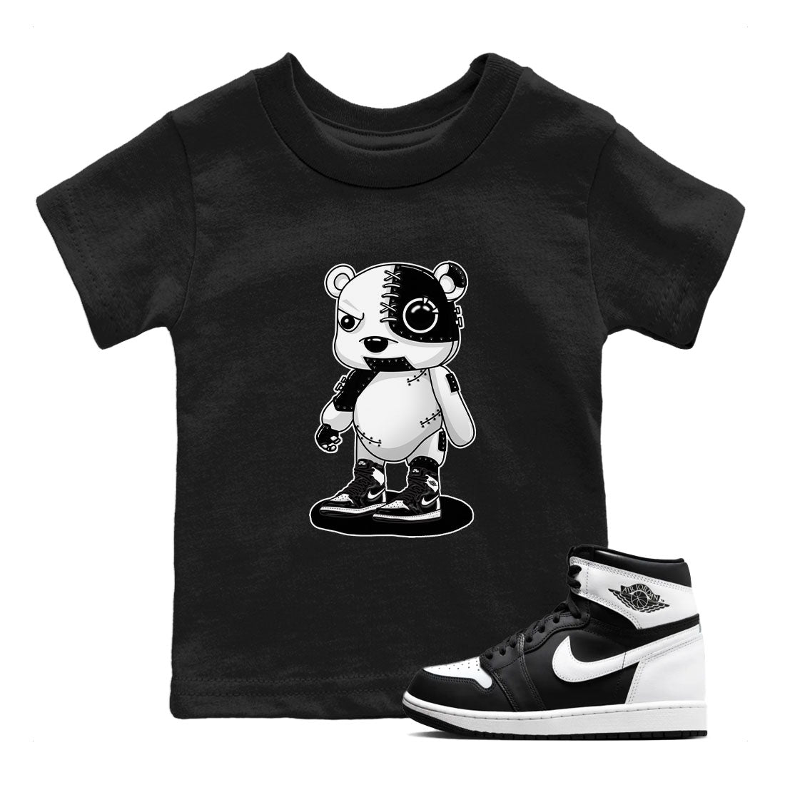 1s Black White shirt to match jordans Cyborg Bear sneaker tees Air Jordan 1 Black White Drip Gear Zone baby toddler Black 1 cotton Shirt