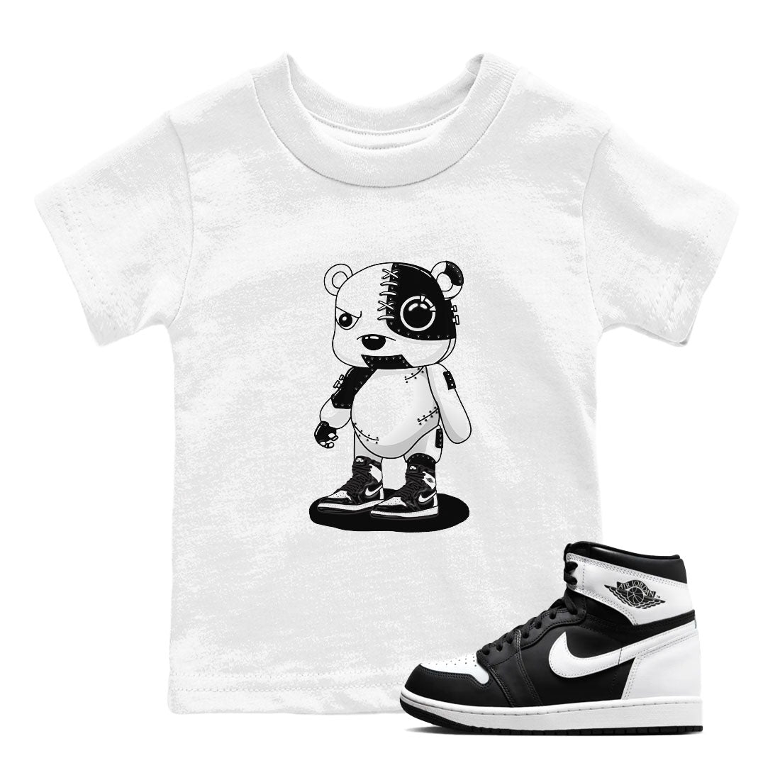 1s Black White shirt to match jordans Cyborg Bear sneaker tees Air Jordan 1 Black White Drip Gear Zone baby toddler White 1 cotton Shirt