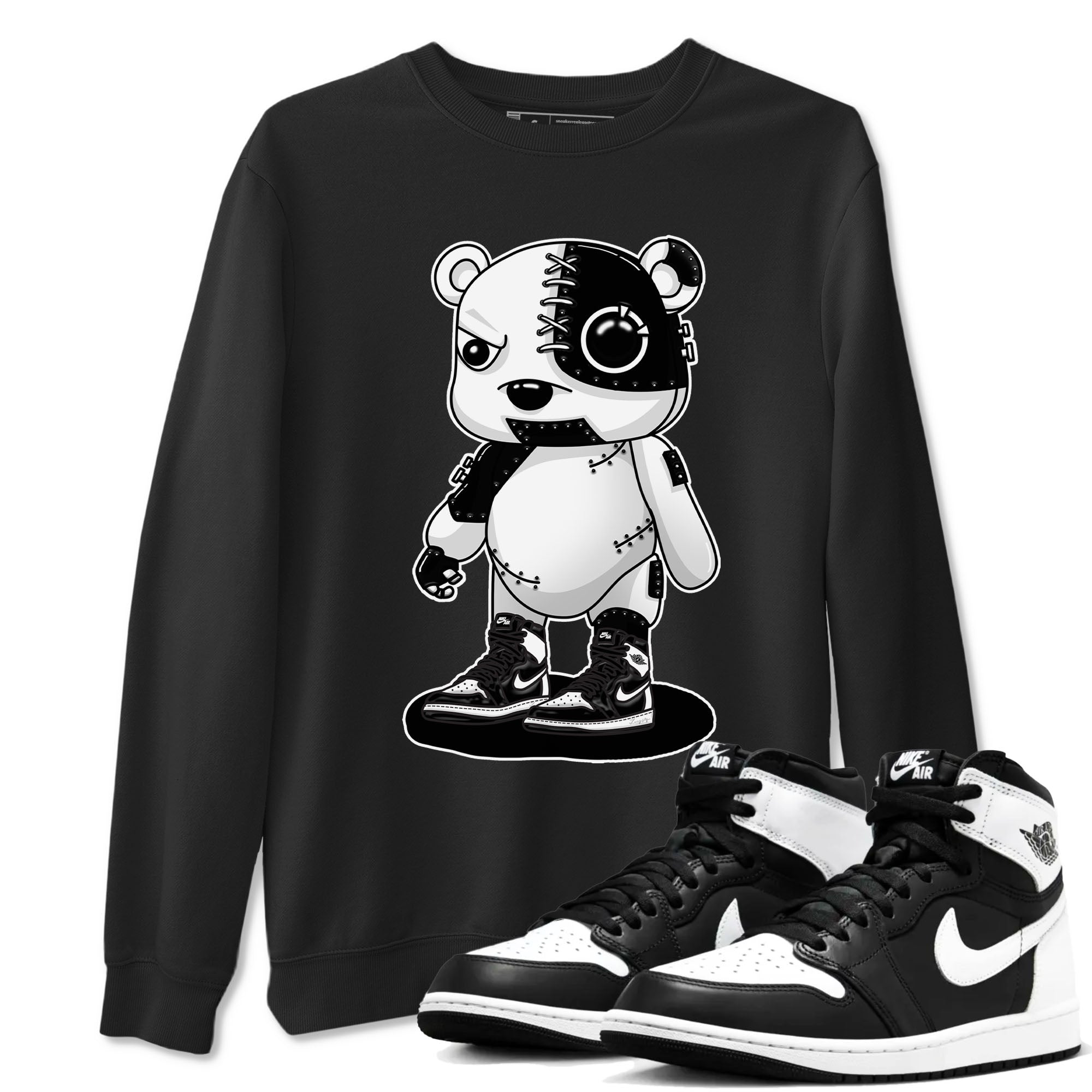 1s Black White shirt to match jordans Cyborg Bear sneaker tees Air Jordan 1 Black White Drip Gear Zone unisex cotton Black 1 crew neck shirt