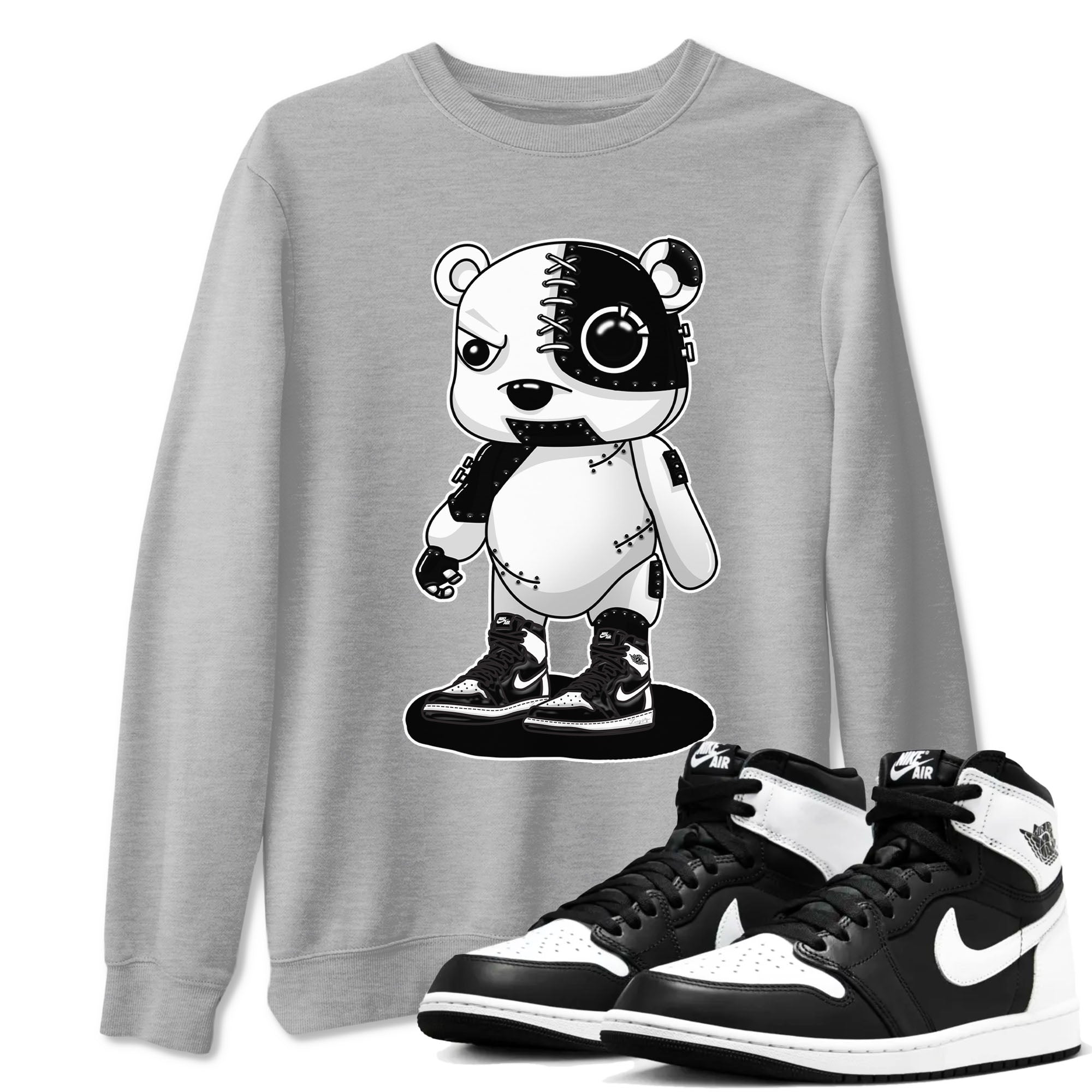 1s Black White shirt to match jordans Cyborg Bear sneaker tees Air Jordan 1 Black White Drip Gear Zone unisex cotton Heather Grey 1 crew neck shirt