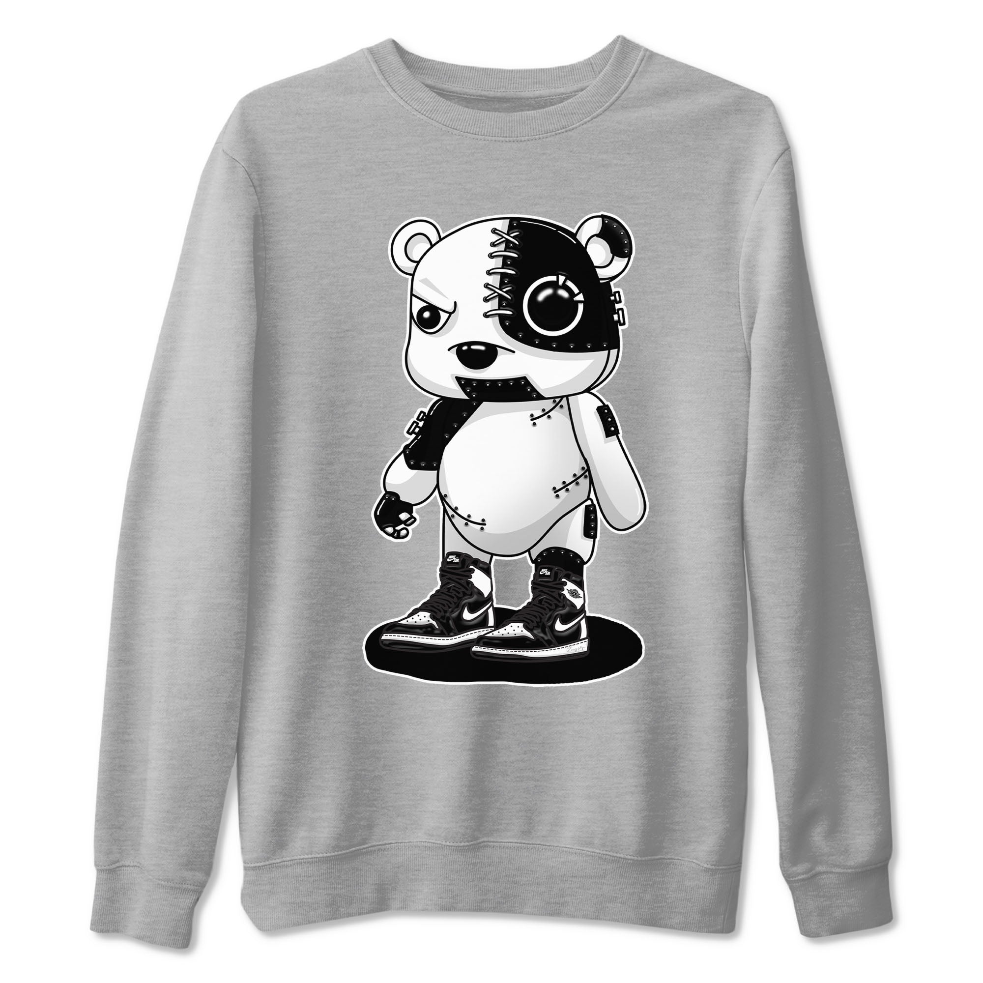 1s Black White shirt to match jordans Cyborg Bear sneaker tees Air Jordan 1 Black White Drip Gear Zone unisex cotton Heather Grey 2 crew neck shirt