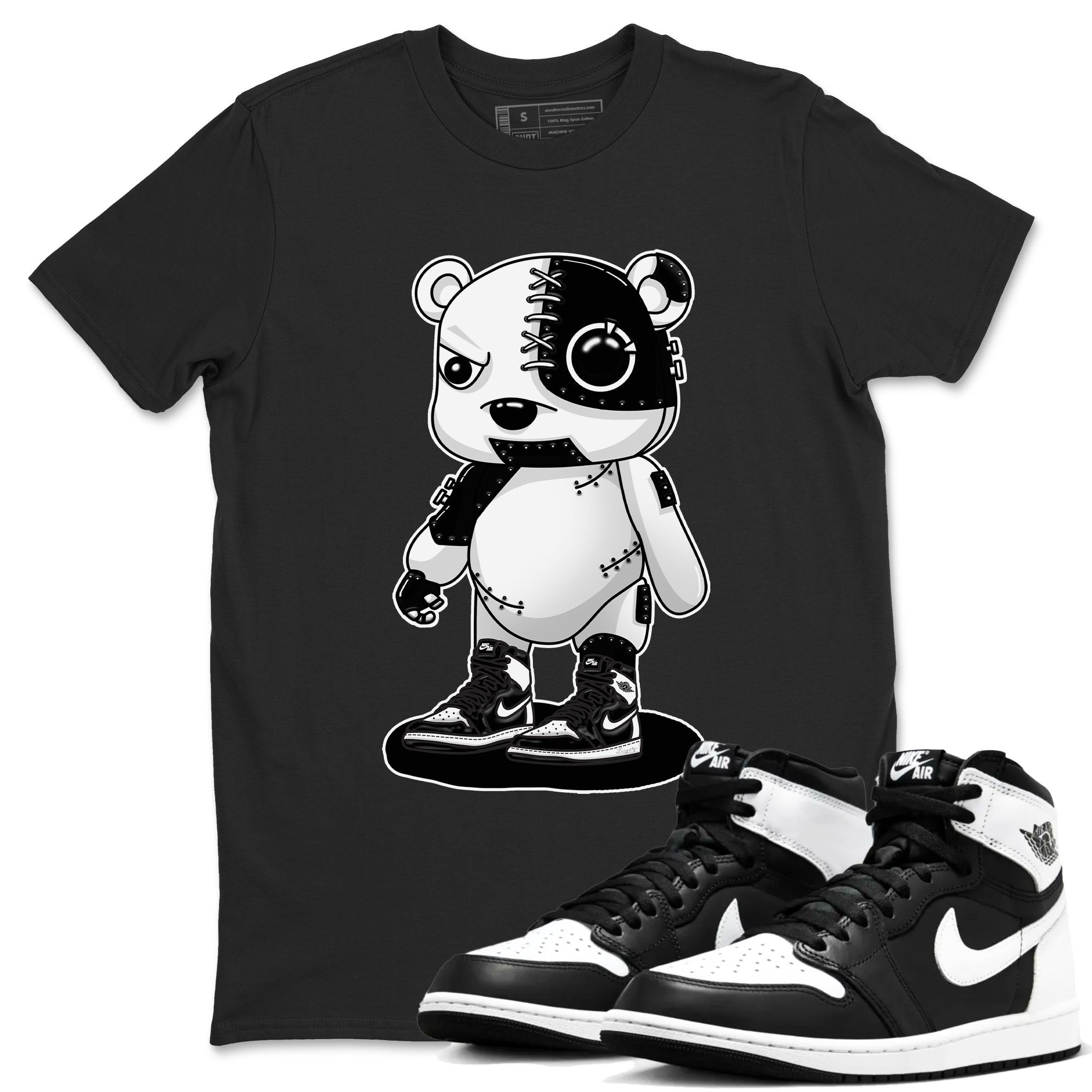 1s Black White shirt to match jordans Cyborg Bear sneaker tees Air Jordan 1 Black White Drip Gear Zone unisex cotton Black 1 crew neck shirt