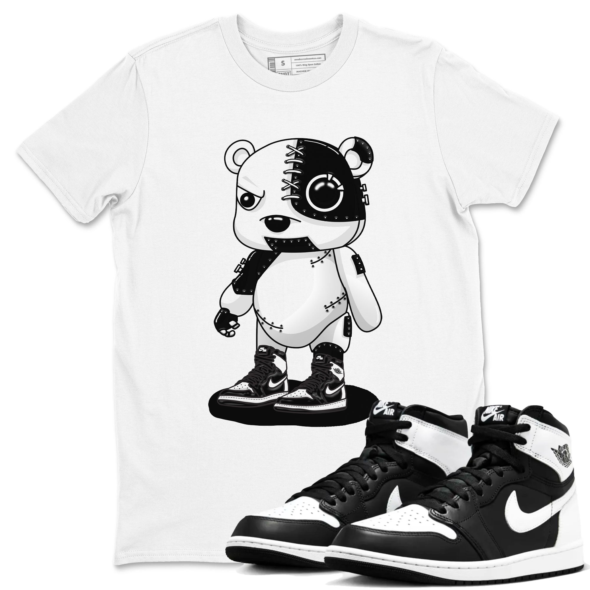 1s Black White shirt to match jordans Cyborg Bear sneaker tees Air Jordan 1 Black White Drip Gear Zone unisex cotton White 1 crew neck shirt