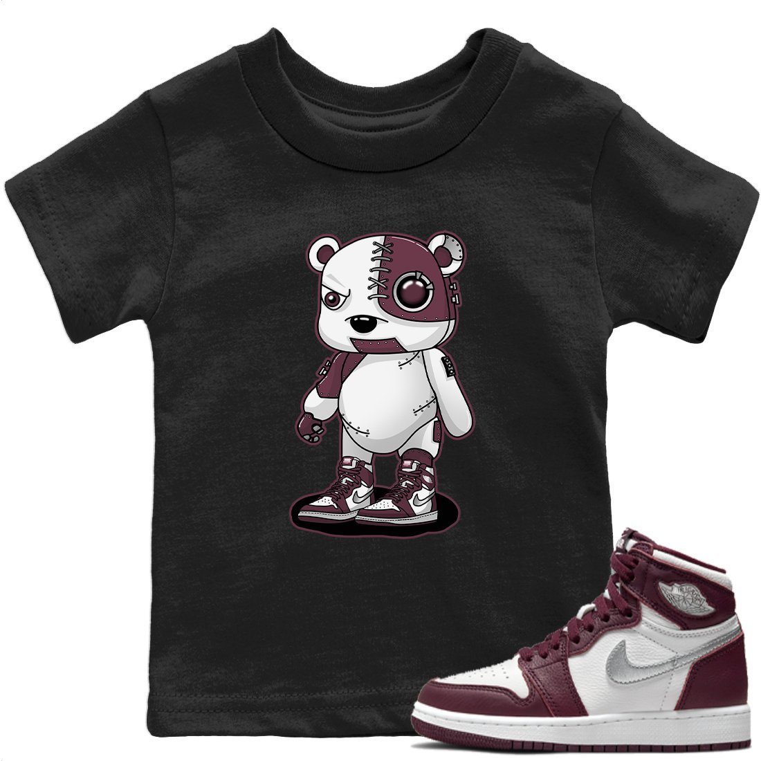 Jordan 1 Bordeaux Sneaker Matching T-Shirt Cyborg Bear Sneaker Tees Jordan 1 Bordeaux Sneaker Release Tees Kids Shirts