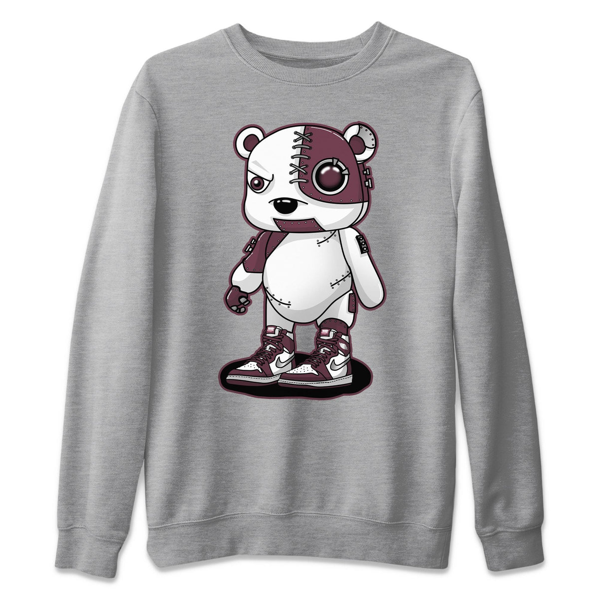 Jordan 1 Bordeaux Sneaker Matching T-Shirt Cyborg Bear Sneaker Tees Jordan 1 Bordeaux Sneaker Release Tees Crew Neck Tees