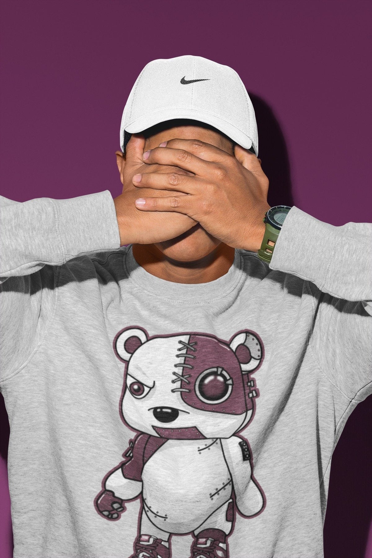 Jordan 1 Bordeaux Sneaker Matching T-Shirt Cyborg Bear Sneaker Tees Jordan 1 Bordeaux Sneaker Release Tees Crew Neck Tees