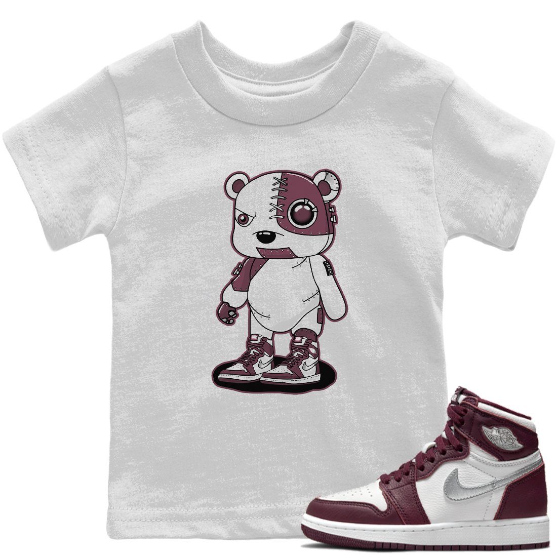 Jordan 1 Bordeaux Sneaker Matching T-Shirt Cyborg Bear Sneaker Tees Jordan 1 Bordeaux Sneaker Release Tees Kids Shirts