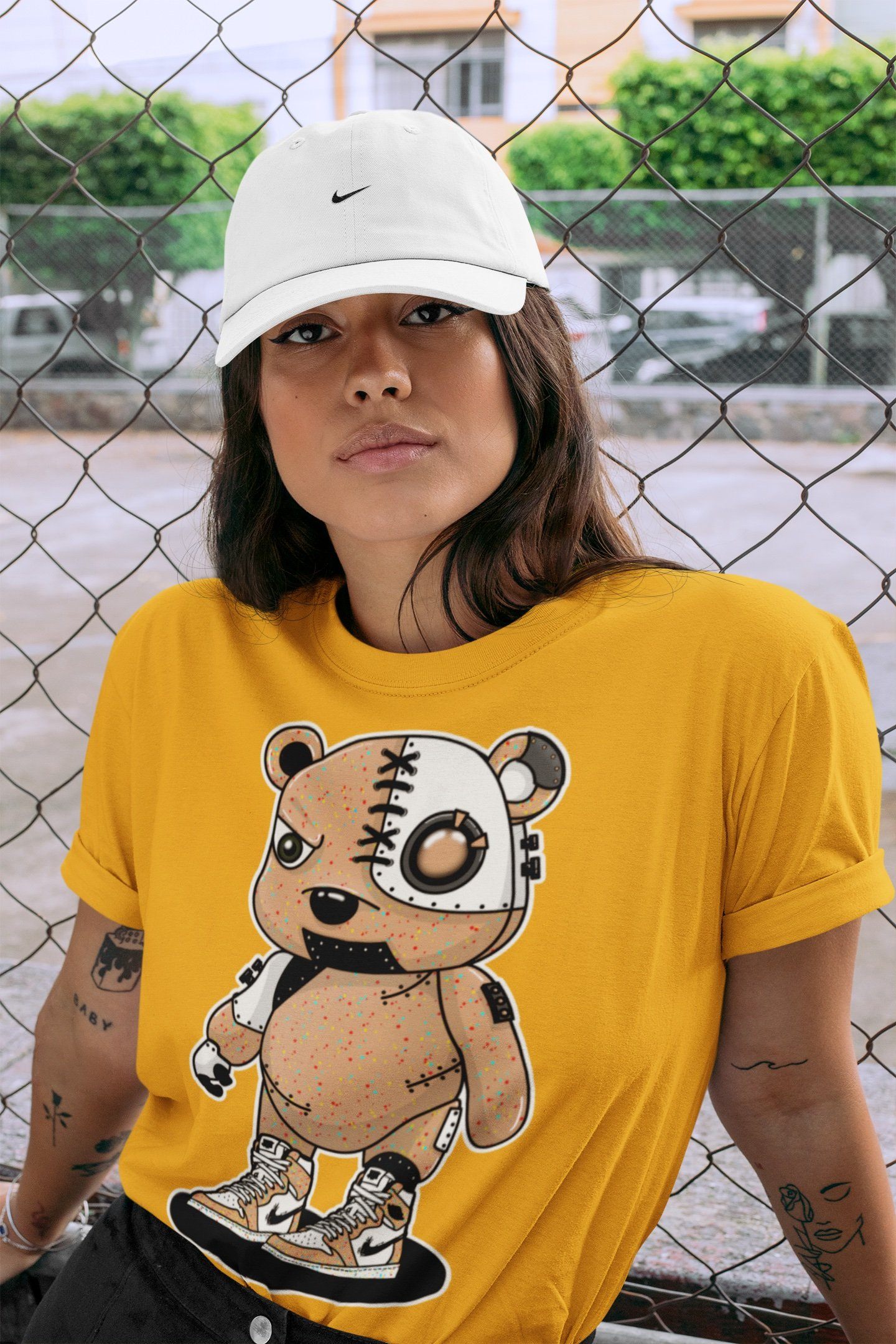 Jordan 1 Brushstroke Sneaker Matching T-Shirt Cyborg Bear Sneaker Tees Jordan 1 Brushstroke Sneaker Release Tees Crew Neck Tees