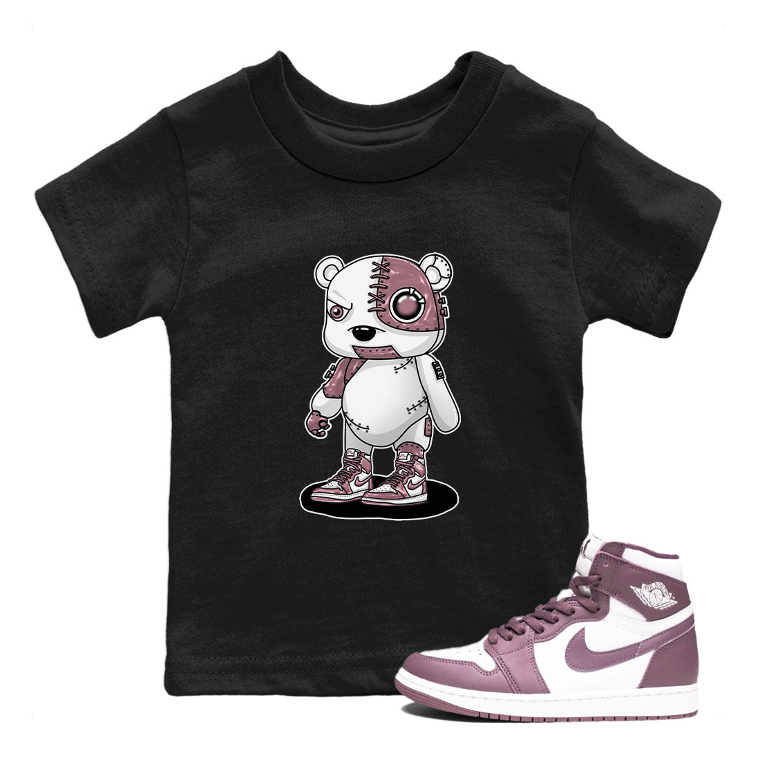 Air Jordan 1 Mauve shirt to match jordans Cyborg Bear sneaker tees AJ1 Mauve Drip Gear Zone Sneaker Matching Clothing Brand Baby Toddler Black 1 T-Shirt