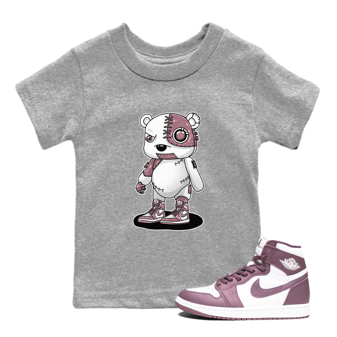 Air Jordan 1 Mauve shirt to match jordans Cyborg Bear sneaker tees AJ1 Mauve Drip Gear Zone Sneaker Matching Clothing Brand Baby Toddler Heather Grey 1 T-Shirt