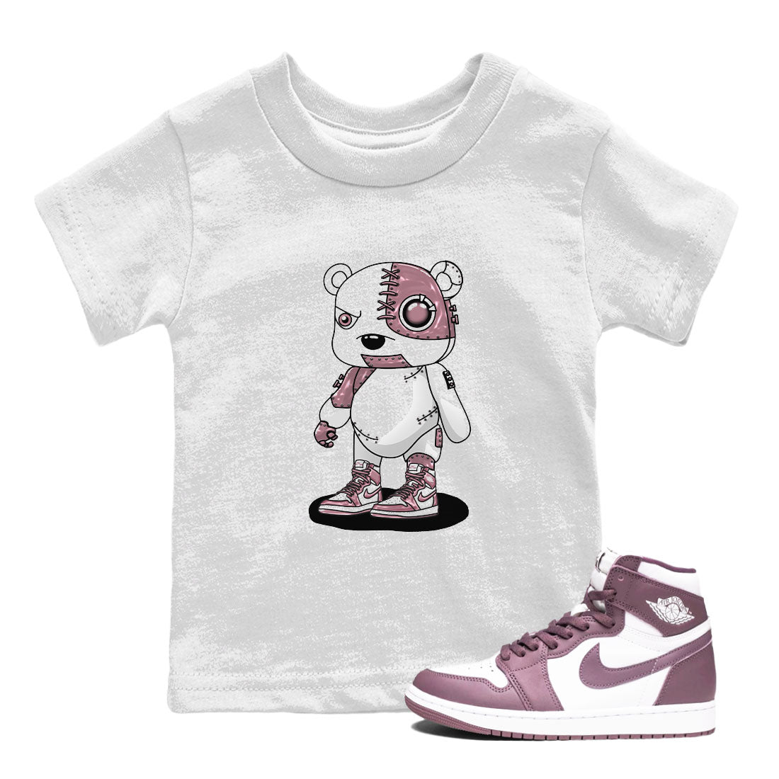Air Jordan 1 Mauve shirt to match jordans Cyborg Bear sneaker tees AJ1 Mauve Drip Gear Zone Sneaker Matching Clothing Brand Baby Toddler White 1 T-Shirt