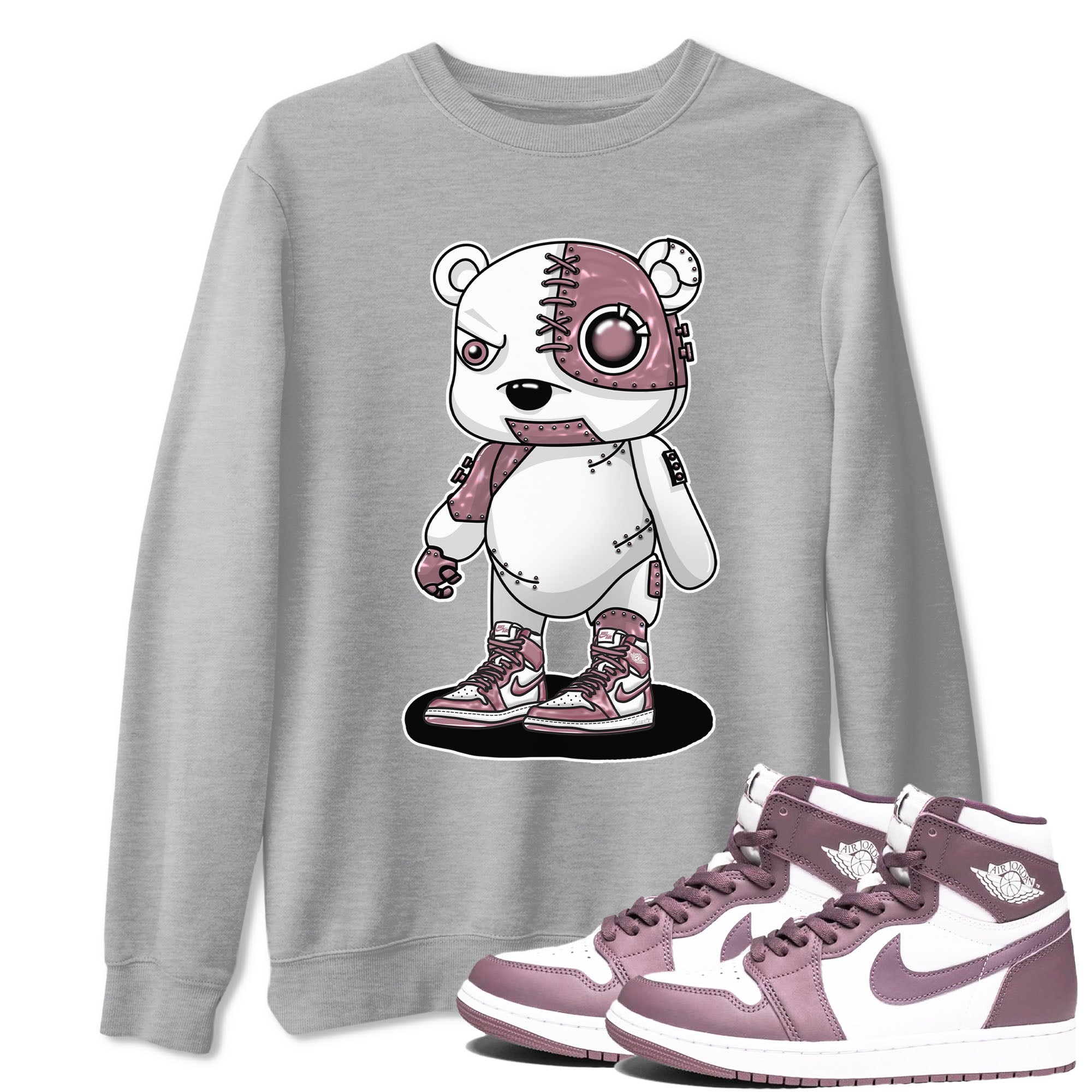 Air Jordan 1 Mauve shirt to match jordans Cyborg Bear sneaker tees AJ1 Mauve Drip Gear Zone Sneaker Matching Clothing Brand Unisex Sneaker Tee Heather Grey 1 T-Shirt