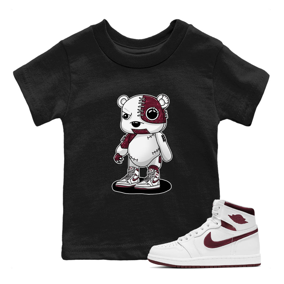 AJ1 Metalic Burgundy shirt to match jordans Cyborg Bear sneaker tees Air Jordan 1 Metalic Burgundy Drip Gear Zone baby toddler Black 1 cotton Shirt