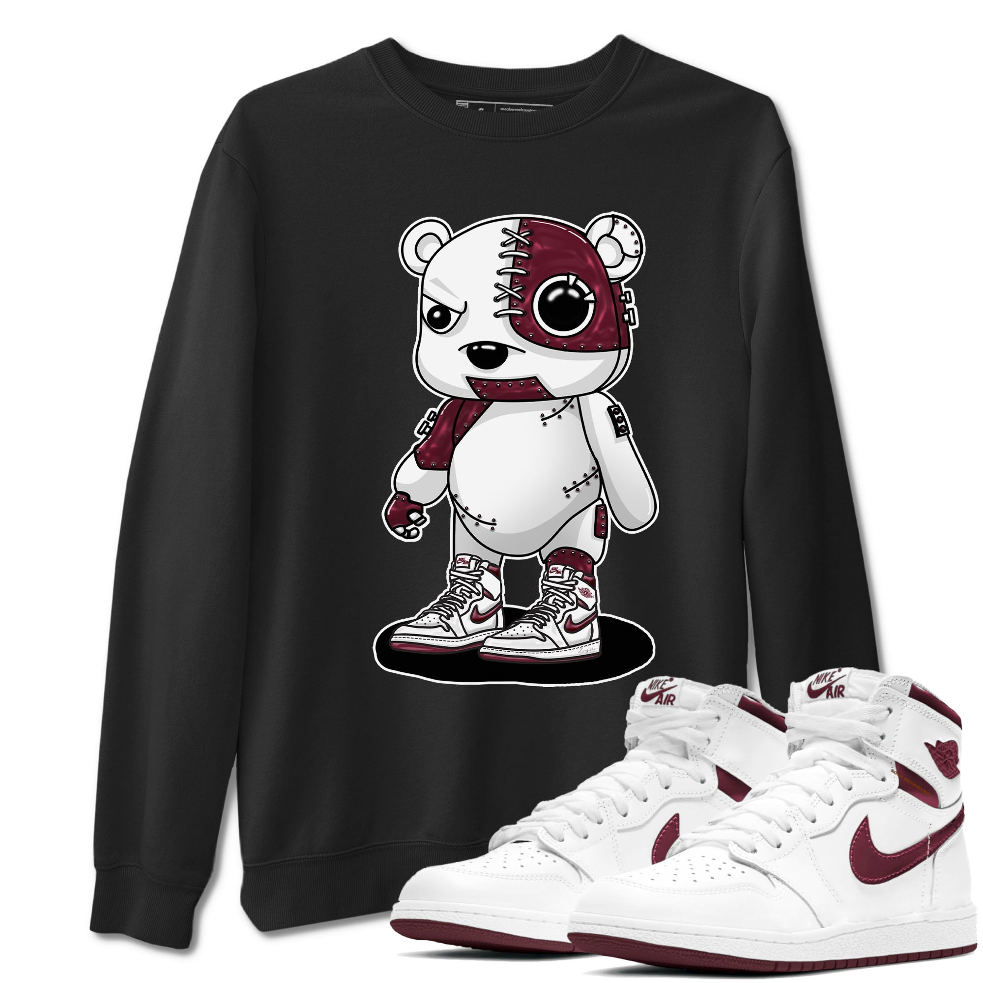 AJ1 Metalic Burgundy shirt to match jordans Cyborg Bear sneaker tees Air Jordan 1 Metalic Burgundy Drip Gear Zone unisex cotton Black 1 crew neck shirt