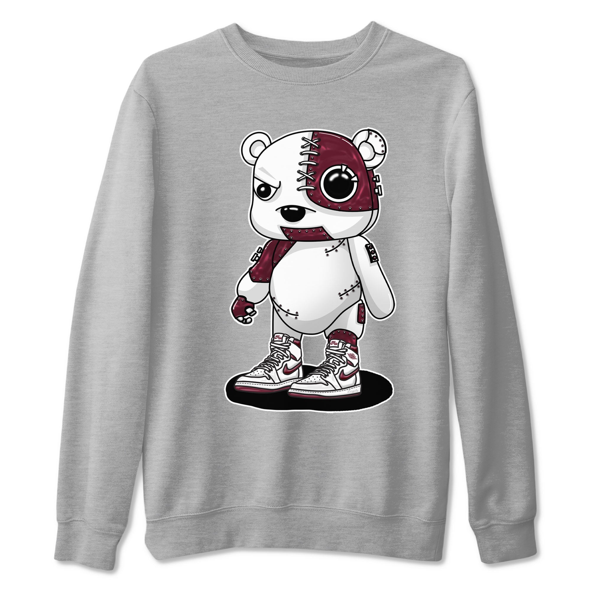 AJ1 Metalic Burgundy shirt to match jordans Cyborg Bear sneaker tees Air Jordan 1 Metalic Burgundy Drip Gear Zone unisex cotton Heather Grey 2 crew neck shirt