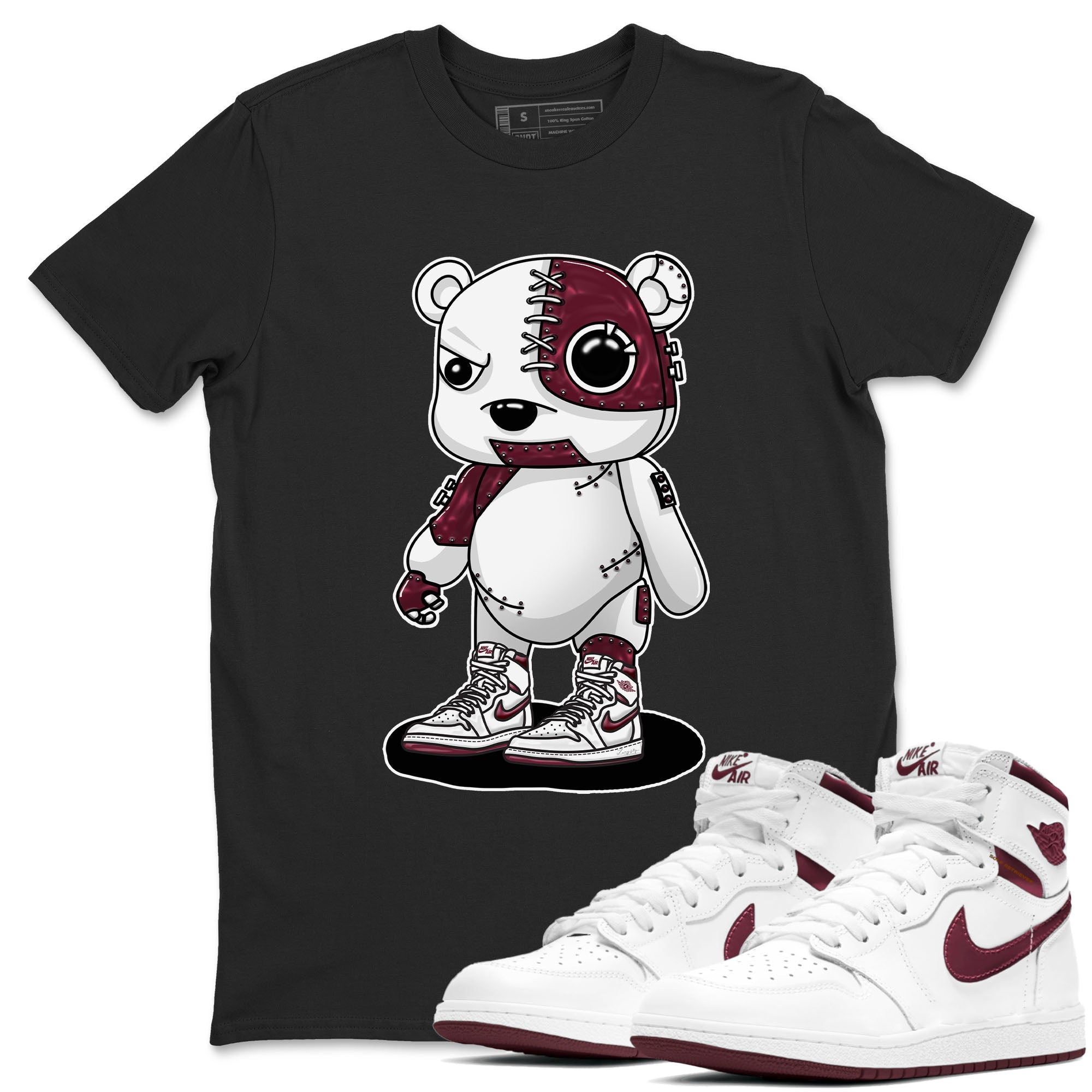 AJ1 Metalic Burgundy shirt to match jordans Cyborg Bear sneaker tees Air Jordan 1 Metalic Burgundy Drip Gear Zone unisex cotton Black 1 crew neck shirt