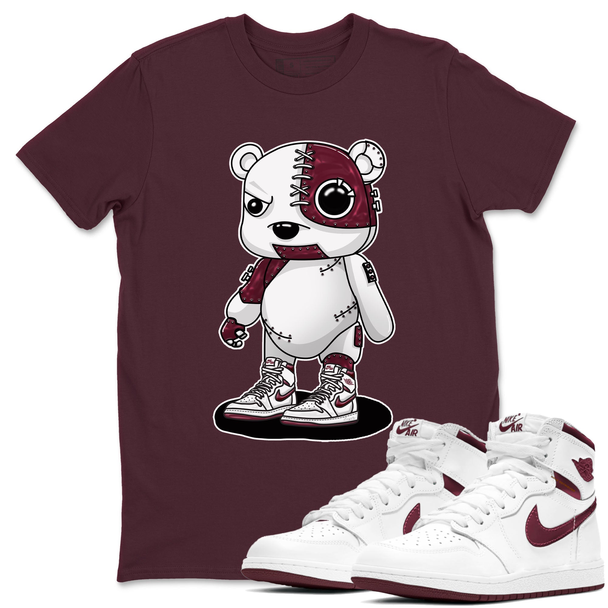 AJ1 Metalic Burgundy shirt to match jordans Cyborg Bear sneaker tees Air Jordan 1 Metalic Burgundy Drip Gear Zone unisex cotton Maroon 1 crew neck shirt