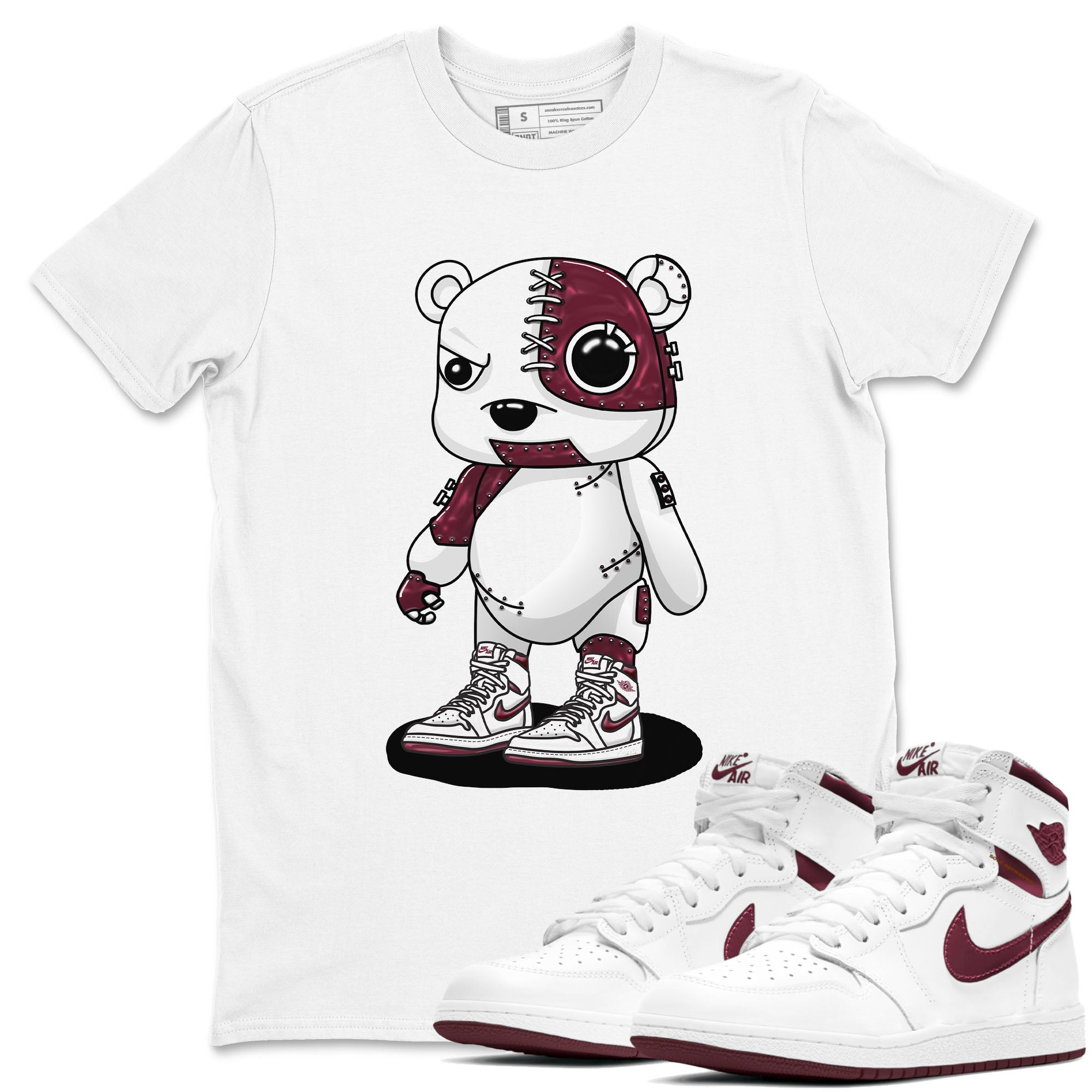 AJ1 Metalic Burgundy shirt to match jordans Cyborg Bear sneaker tees Air Jordan 1 Metalic Burgundy Drip Gear Zone unisex cotton White 1 crew neck shirt