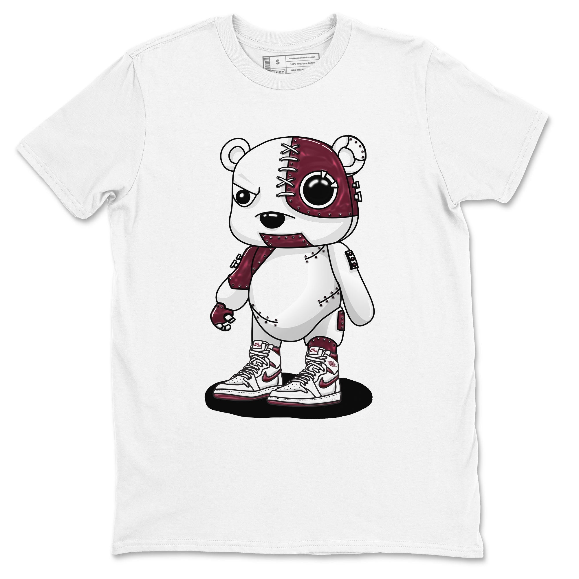 AJ1 Metalic Burgundy shirt to match jordans Cyborg Bear sneaker tees Air Jordan 1 Metalic Burgundy Drip Gear Zone unisex cotton White 2 crew neck shirt