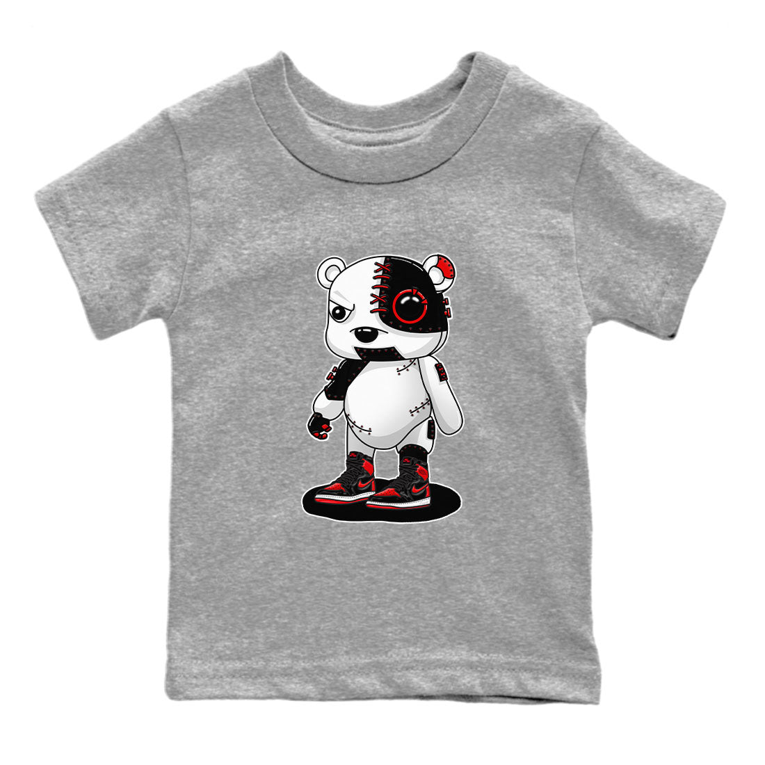 Air Jordan 1 Satin Bred shirt to match jordans Cyborg Bear sneaker tees AJ1 Retro Satin Bred Drip Gear Zone Sneaker Matching Clothing Brand Baby Toddler Heather Grey 2 T-Shirt