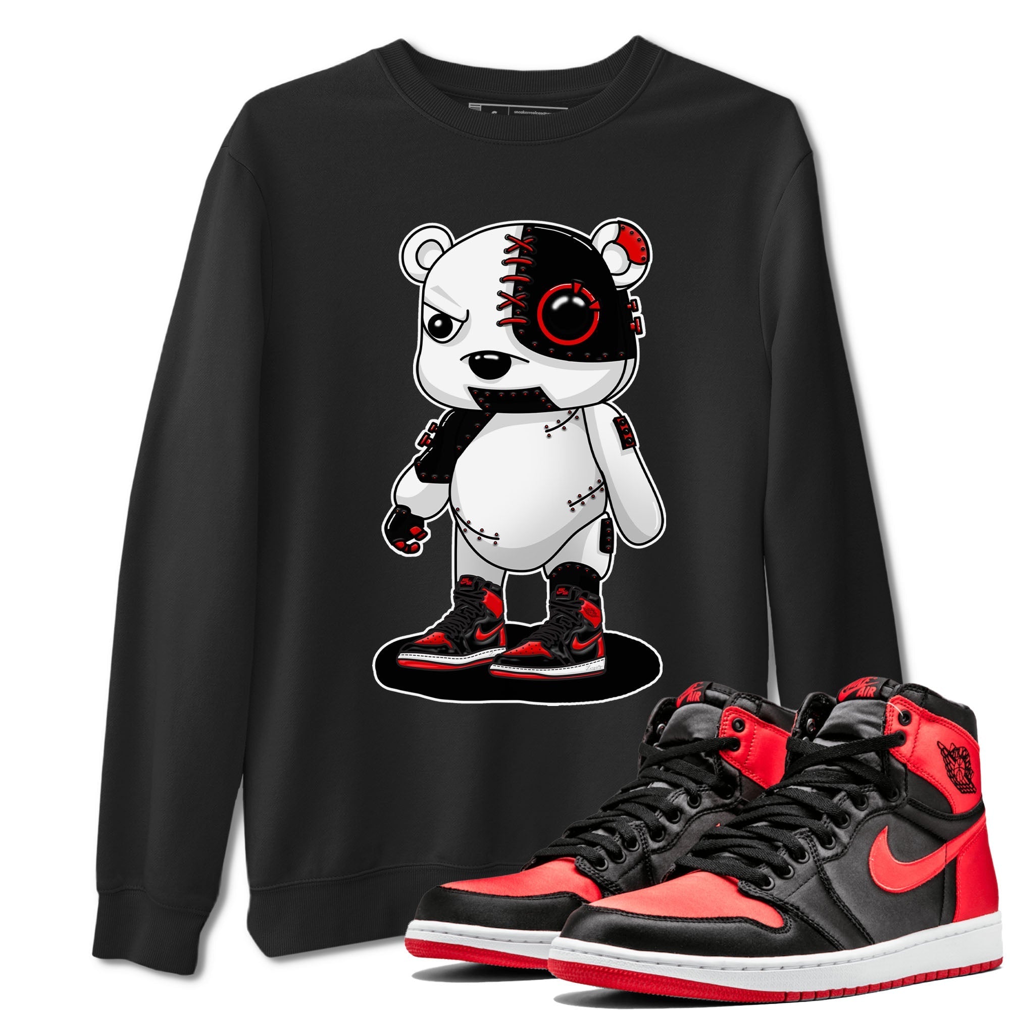 Air Jordan 1 Satin Bred shirt to match jordans Cyborg Bear sneaker tees AJ1 Retro Satin Bred Drip Gear Zone Sneaker Matching Clothing Brand Unisex Sneaker Tee Black 1 T-Shirt