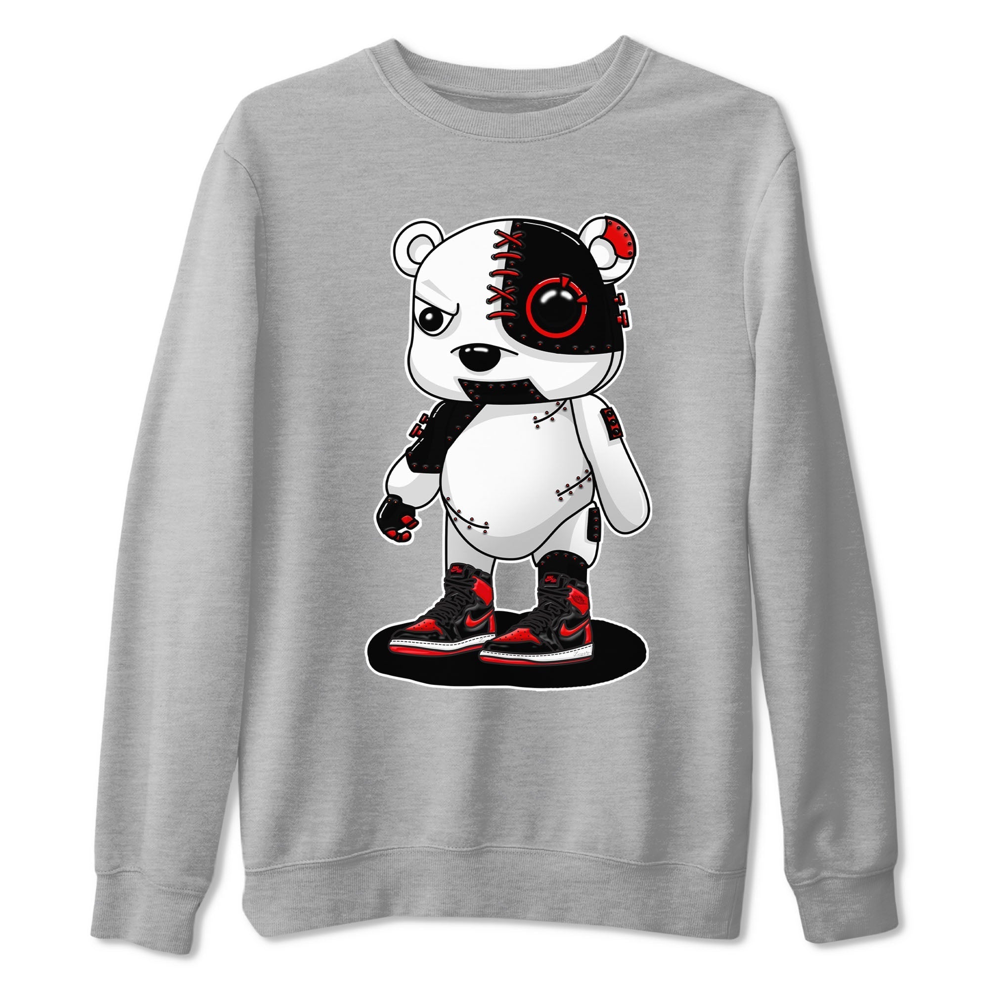 Air Jordan 1 Satin Bred shirt to match jordans Cyborg Bear sneaker tees AJ1 Retro Satin Bred Drip Gear Zone Sneaker Matching Clothing Brand Unisex Sneaker Tee Heather Grey 2 T-Shirt