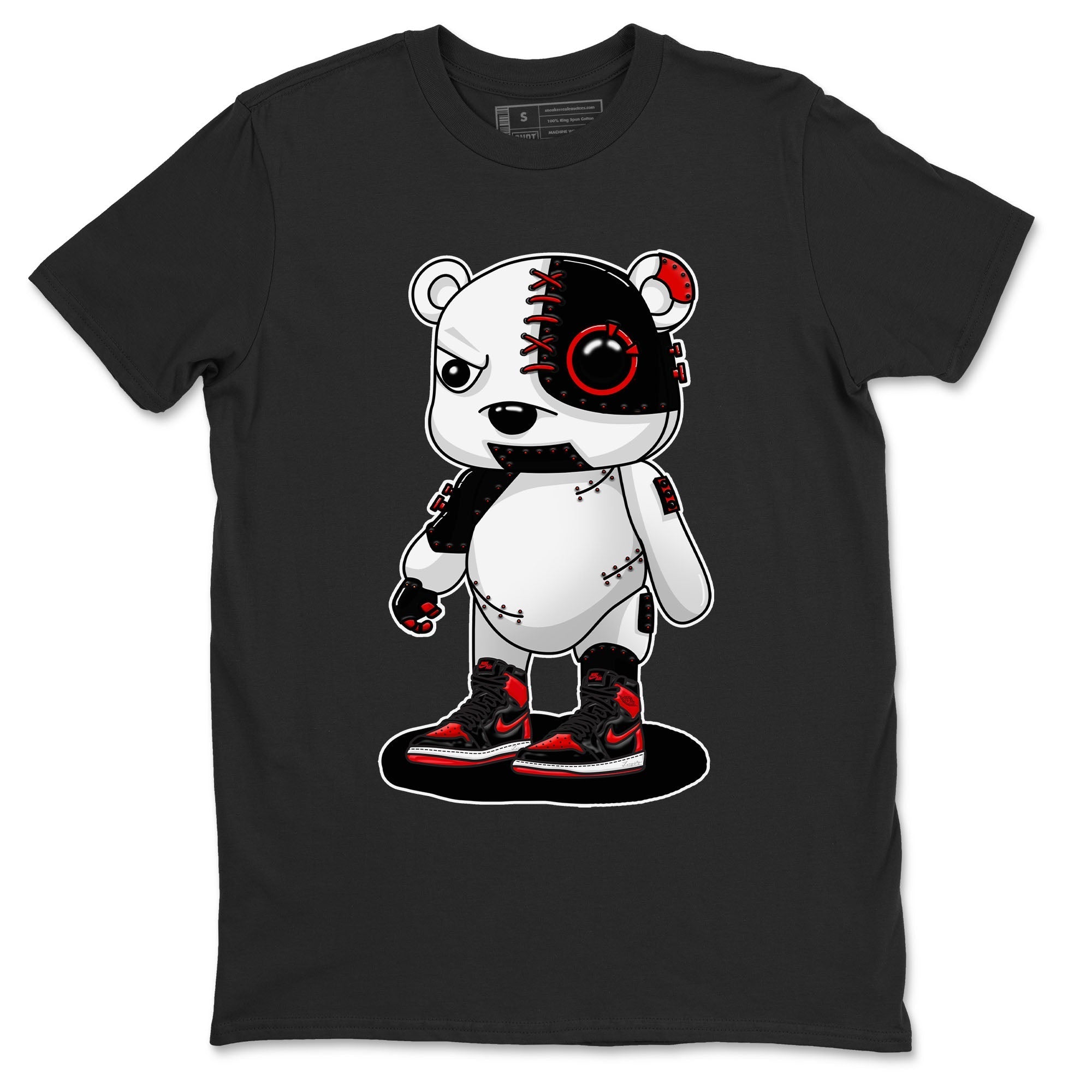 Air Jordan 1 Satin Bred shirt to match jordans Cyborg Bear sneaker tees AJ1 Retro Satin Bred Drip Gear Zone Sneaker Matching Clothing Brand Unisex Sneaker Tee Black 2 T-Shirt