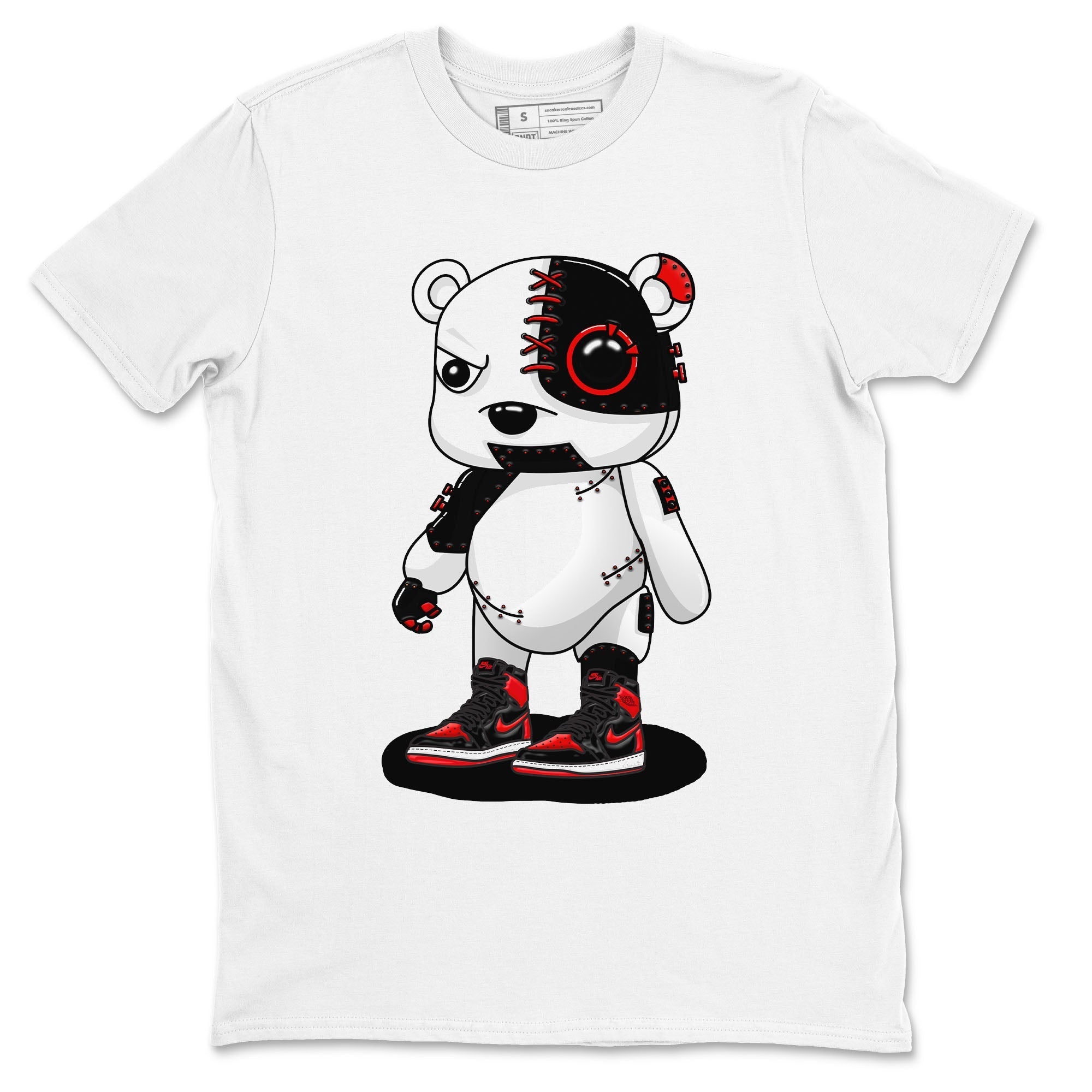 Air Jordan 1 Satin Bred shirt to match jordans Cyborg Bear sneaker tees AJ1 Retro Satin Bred Drip Gear Zone Sneaker Matching Clothing Brand Unisex Sneaker Tee White 2 T-Shirt