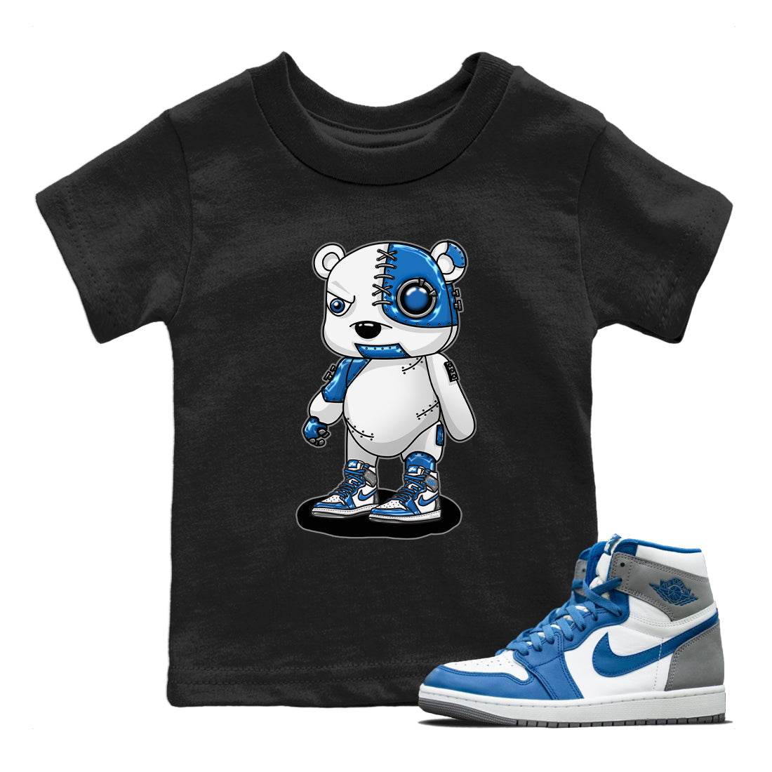 Jordan 1 True Blue Sneaker Matching T-Shirt Cyborg Bear Sneaker Tees Jordan 1 True Blue Sneaker Release Tees Kids Shirts