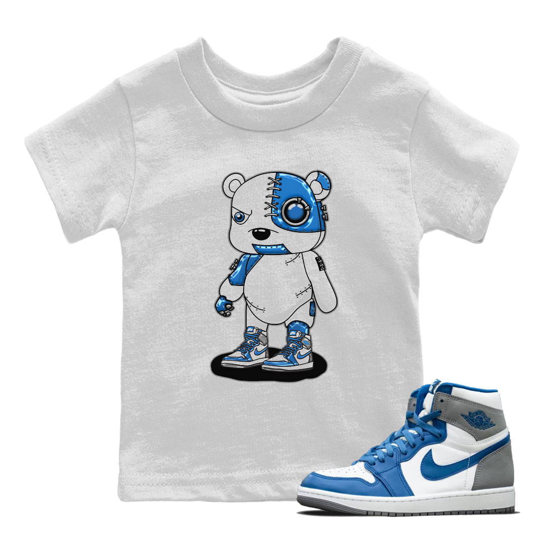 Jordan 1 True Blue Sneaker Matching T-Shirt Cyborg Bear Sneaker Tees Jordan 1 True Blue Sneaker Release Tees Kids Shirts