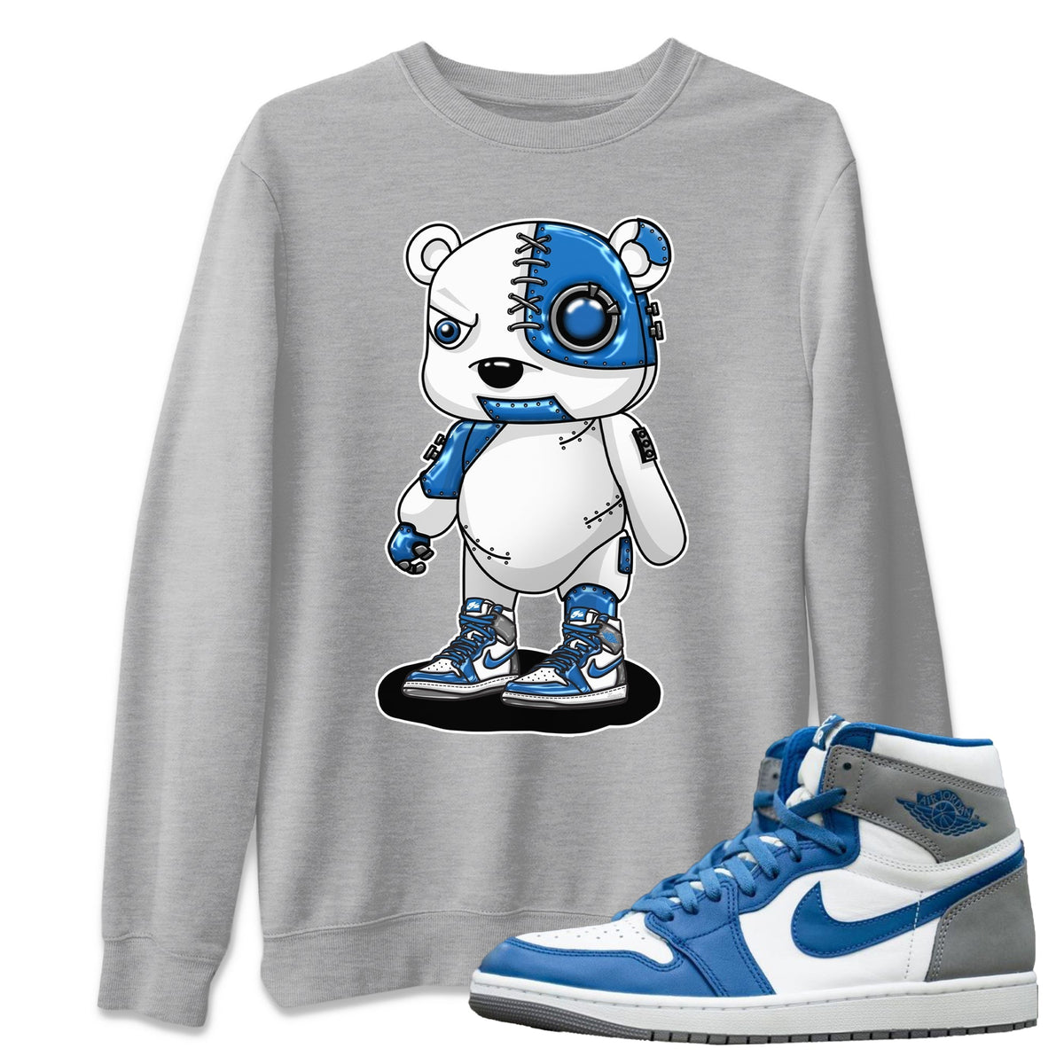 Jordan 1 True Blue Sneaker Matching T-Shirt Cyborg Bear Sneaker Tees Jordan 1 True Blue Sneaker Release Tees Crew Neck Tees