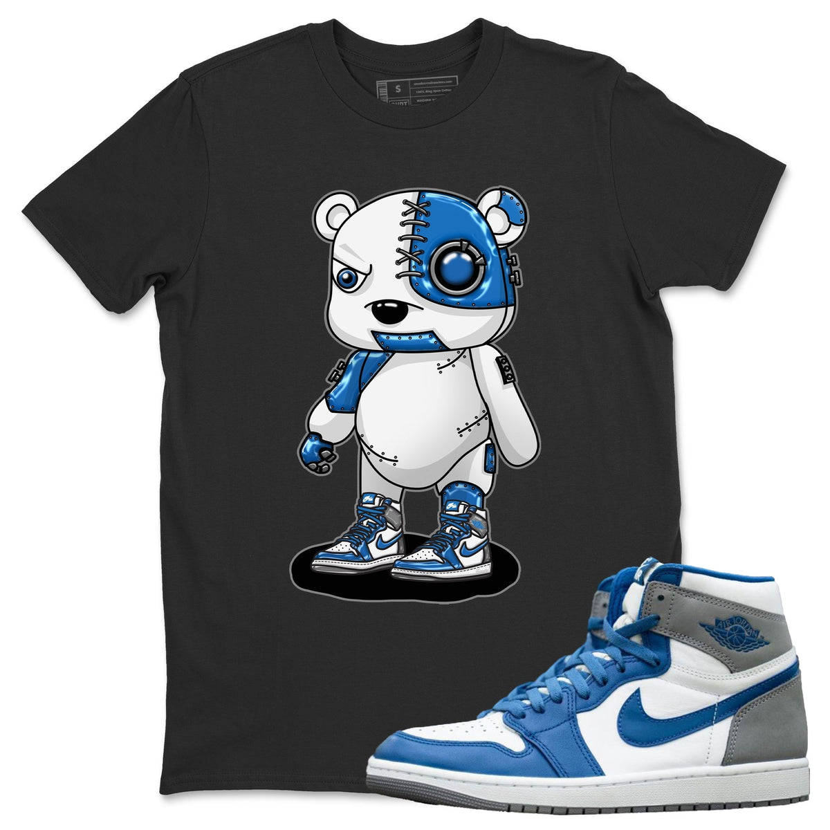 Jordan 1 True Blue Sneaker Matching T-Shirt Cyborg Bear Sneaker Tees Jordan 1 True Blue Sneaker Release Tees Crew Neck Tees