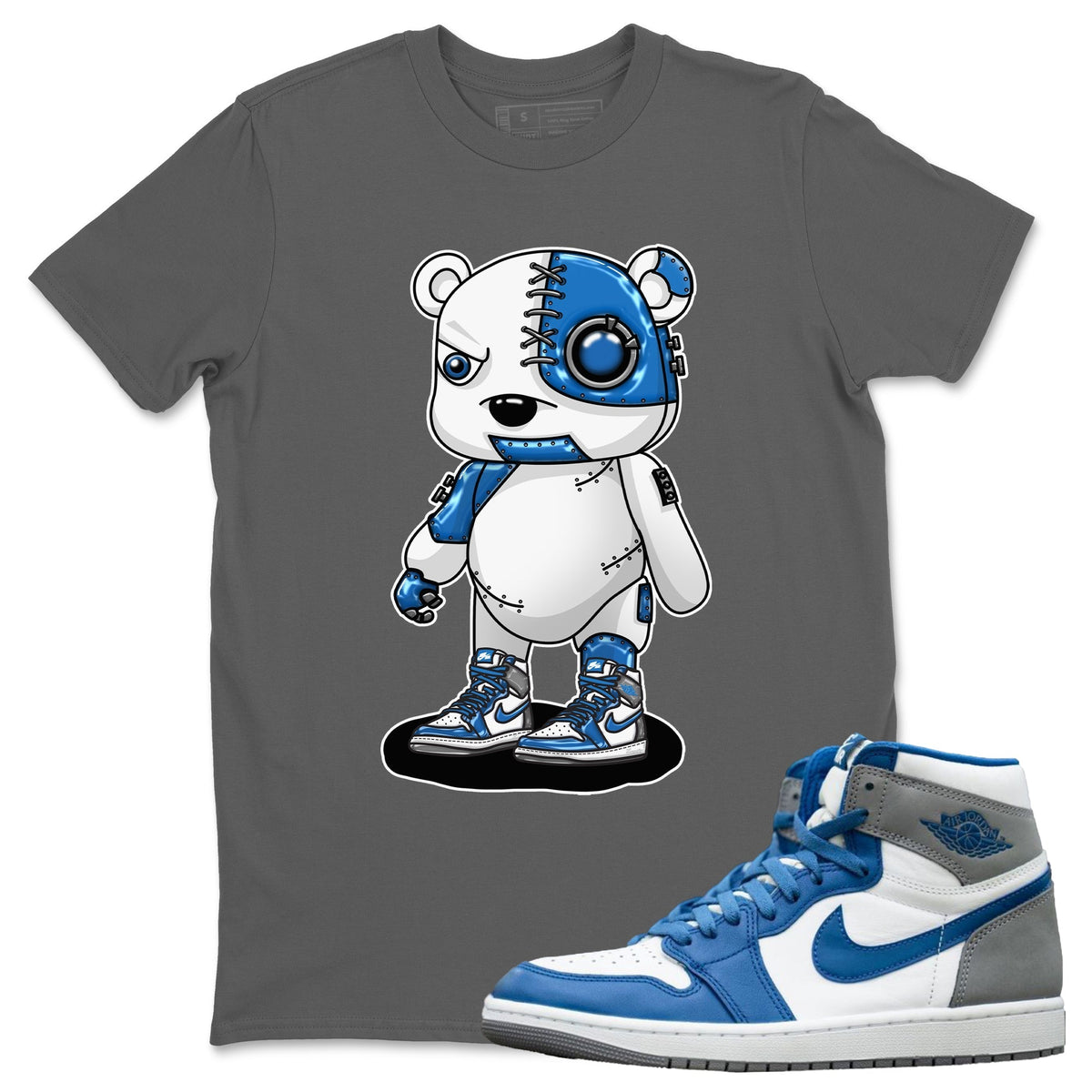 Jordan 1 True Blue Sneaker Matching T-Shirt Cyborg Bear Sneaker Tees Jordan 1 True Blue Sneaker Release Tees Crew Neck Tees