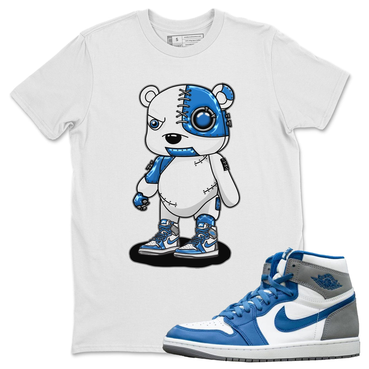 Jordan 1 True Blue Sneaker Matching T-Shirt Cyborg Bear Sneaker Tees Jordan 1 True Blue Sneaker Release Tees Crew Neck Tees