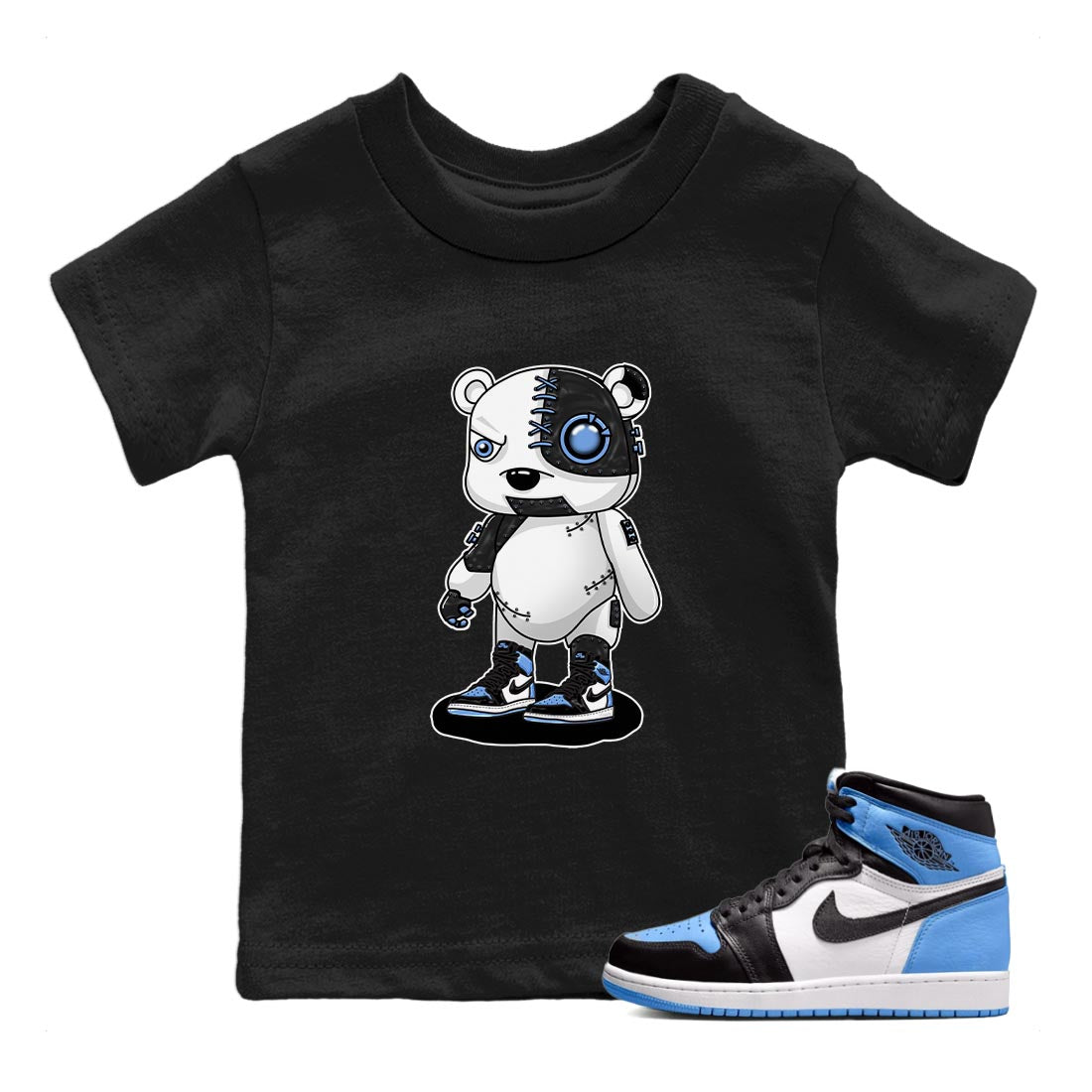 Air Jordan 1 Retro High OG University Blue shirt to match jordans Cyborg Bear Streetwear Sneaker Shirt Air Jordan 1 UNC Toe Drip Gear Zone Sneaker Matching Clothing Baby Toddler Black 1 T-Shirt