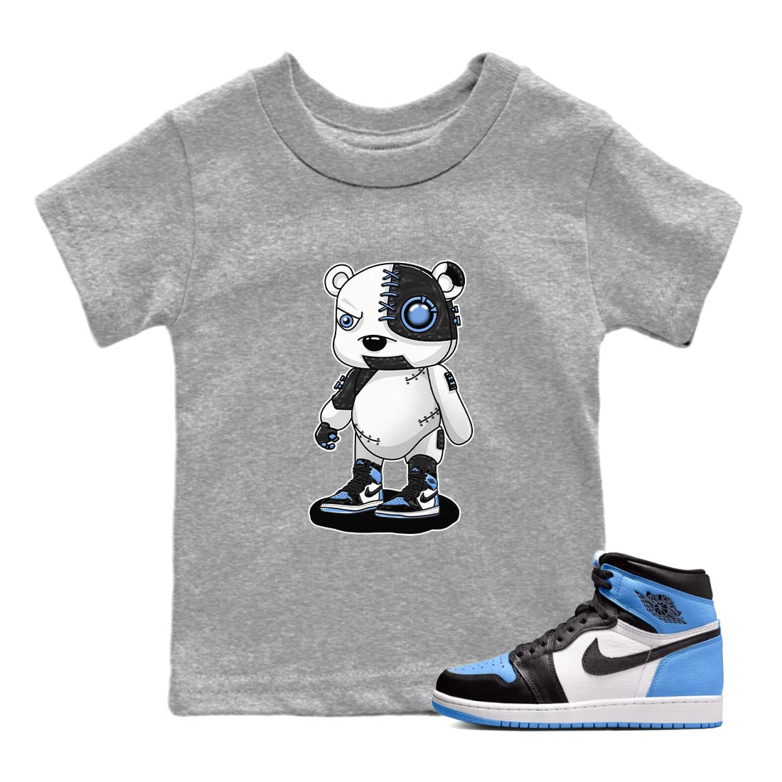 Air Jordan 1 Retro High OG University Blue shirt to match jordans Cyborg Bear Streetwear Sneaker Shirt Air Jordan 1 UNC Toe Drip Gear Zone Sneaker Matching Clothing Baby Toddler Heather Grey 1 T-Shirt