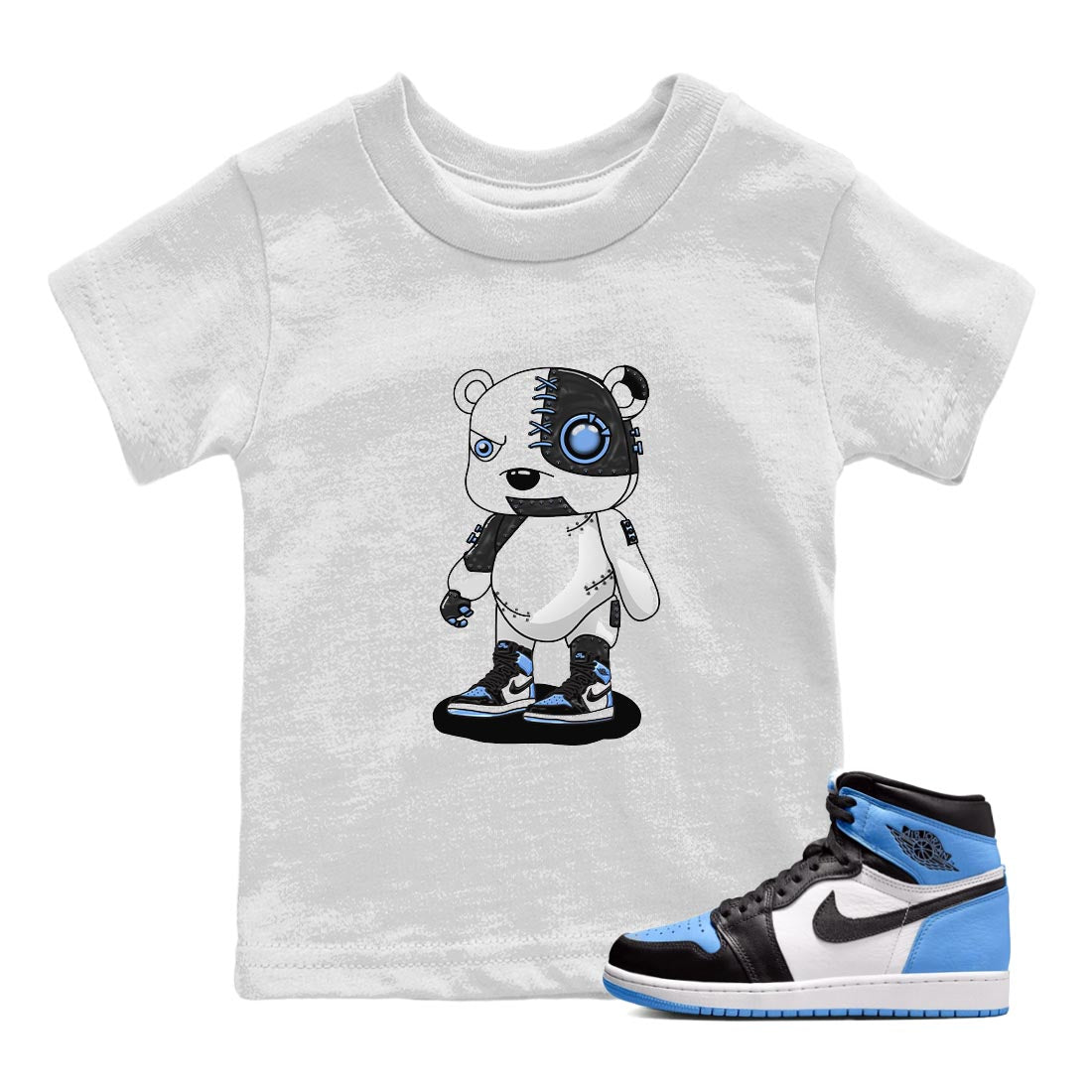 Air Jordan 1 Retro High OG University Blue shirt to match jordans Cyborg Bear Streetwear Sneaker Shirt Air Jordan 1 UNC Toe Drip Gear Zone Sneaker Matching Clothing Baby Toddler White 1 T-Shirt
