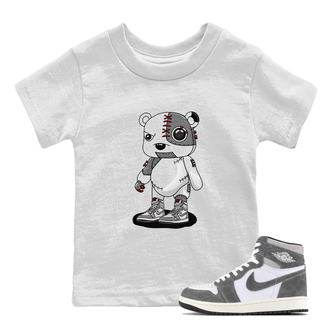 1s High OG Washed Heritage Sneaker Match Tees Cyborg Bear Streetwear Sneaker Shirt Air Jordan 1 Washed Heritage Sneaker Release Tees Kids Shirts White 1