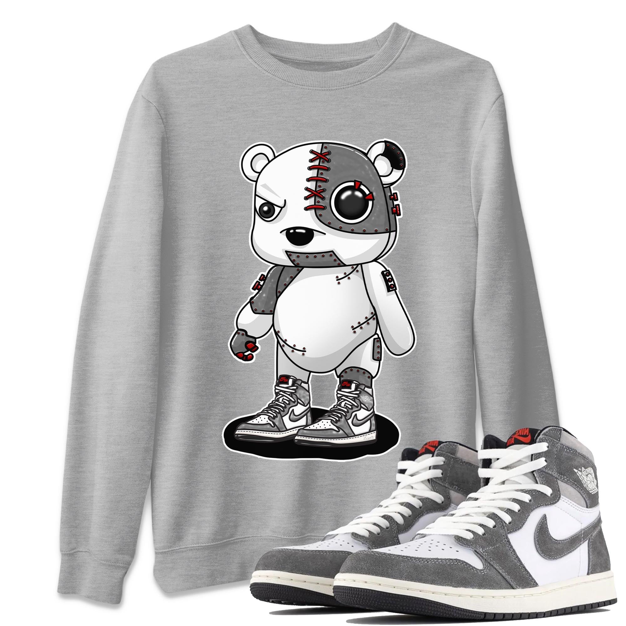 1s High OG Washed Heritage Sneaker Match Tees Cyborg Bear Streetwear Sneaker Shirt Air Jordan 1 Washed Heritage Sneaker Release Tees Unisex Shirts Heather Grey 1